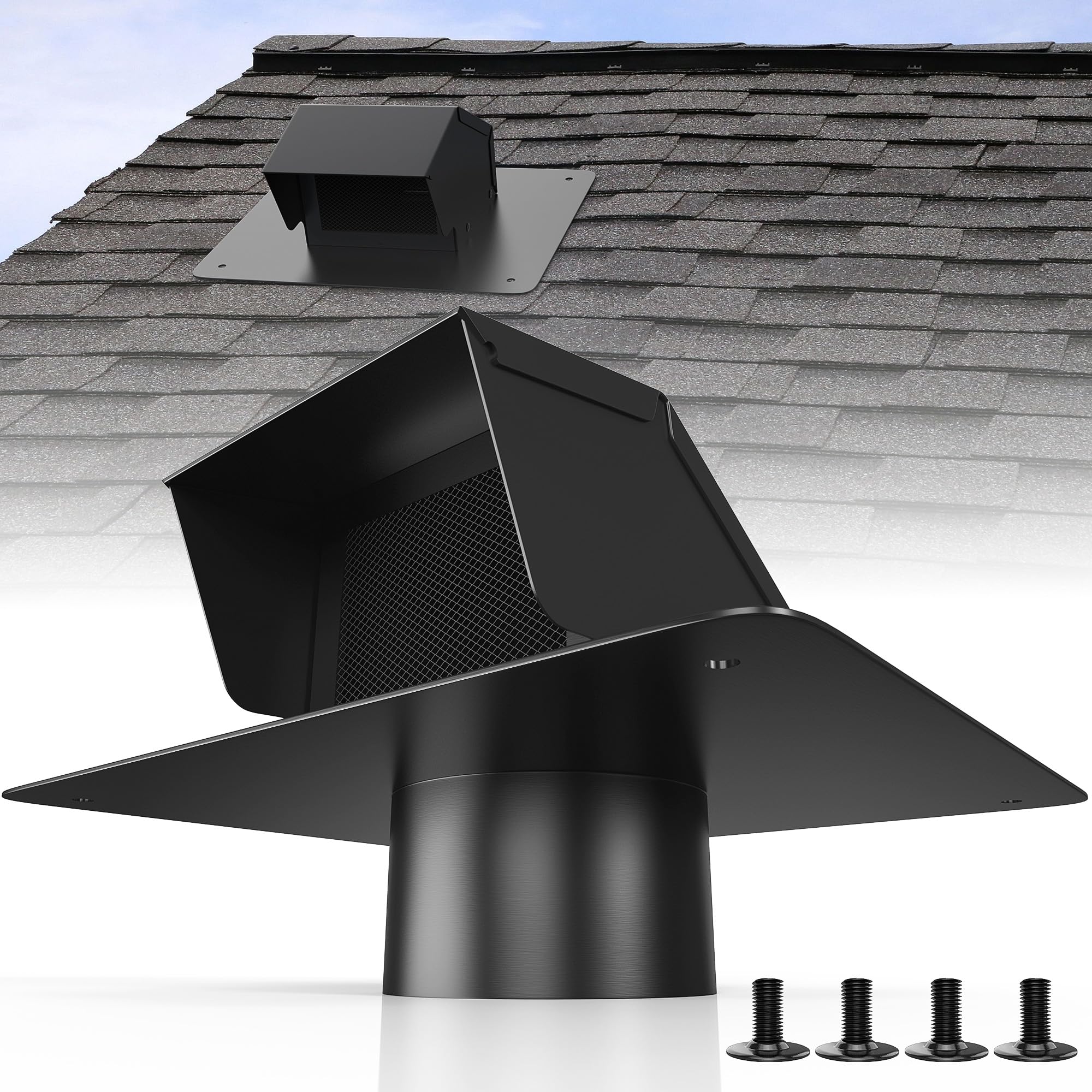 4 Inch Roof Vent Cap - Heavy Duty Steel Removable Roof Vents with Back-Draft Damper, Roof Vents for Houses Attic,Kitchen Range Hood,Dryer and Bathroom, Roof Exhaust Vent for Ventilation System