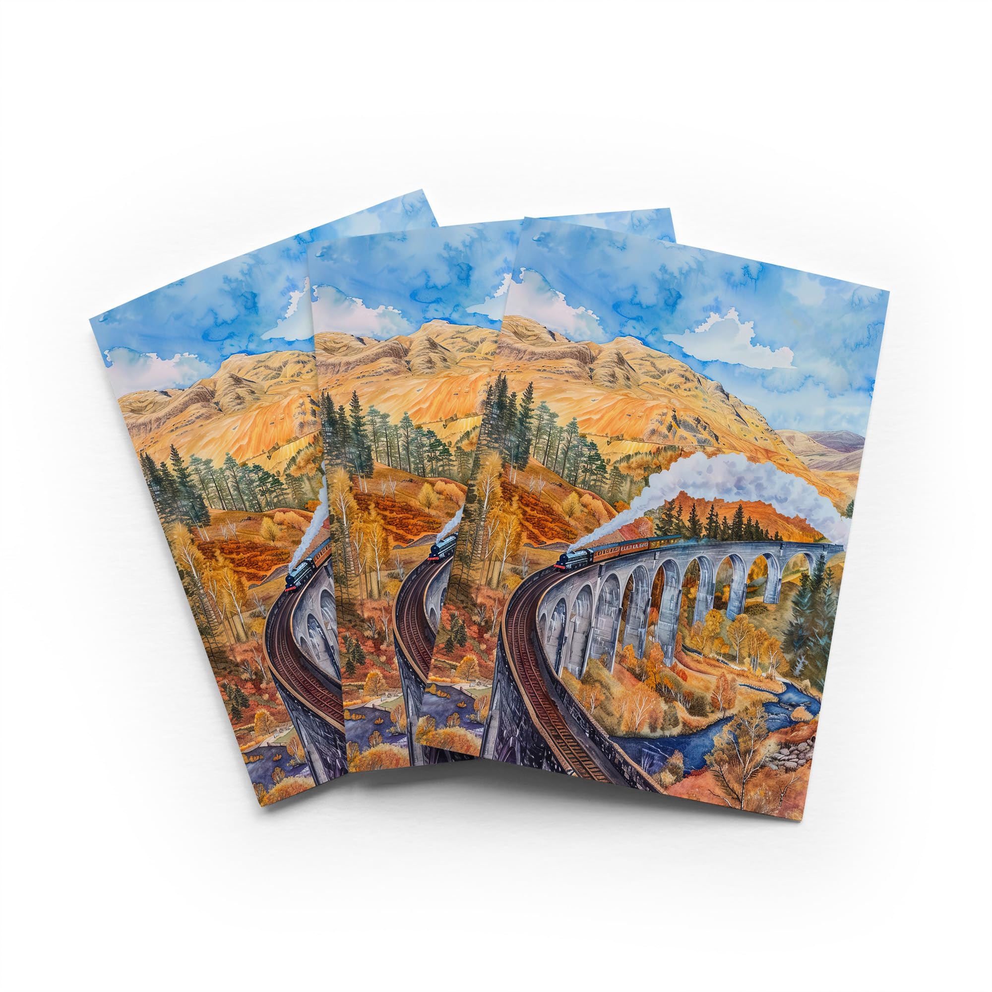 Steam Train Glenfinnan Greeting Card Railway Bridge Any Occasion Set of 3 Blank Inside 5x7 Inch 13x18 cm