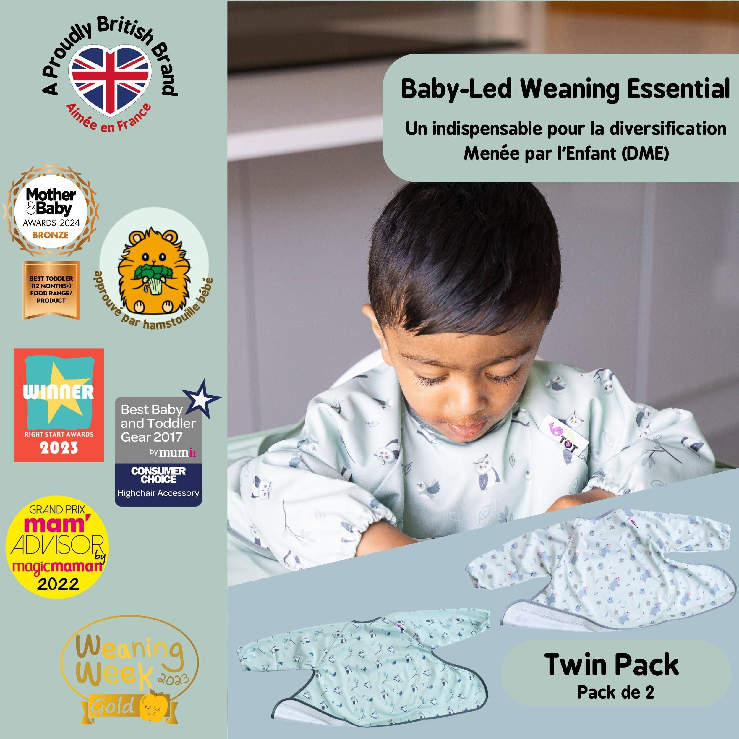 Tidy Tot®™ Bavoir Supplémentaire pour Kit Bavoir et Plateau. Bavoir Manches Longues à Fixer au Plateau Idéal Cadeau de Naissance pour L'alimentation des Bébés DME.