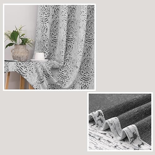 Miniatura 6 de Mrs.Naturall - Cortinas texturizadas, 244 cm de largo, para sala de estar, combina con tapetes, patrón floral bordado estilo europeo, para