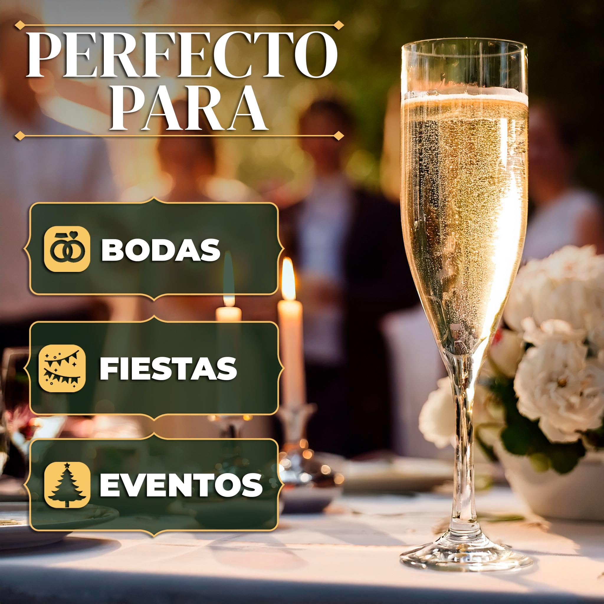 Copas de champan irrompibles, cava y vino espumoso de plastico duro Tritan reutilizables ultraresistentes - Pack 12 uds. Transparentes - copa de champagne - Plastic wine glasses - Durarero y Seguro