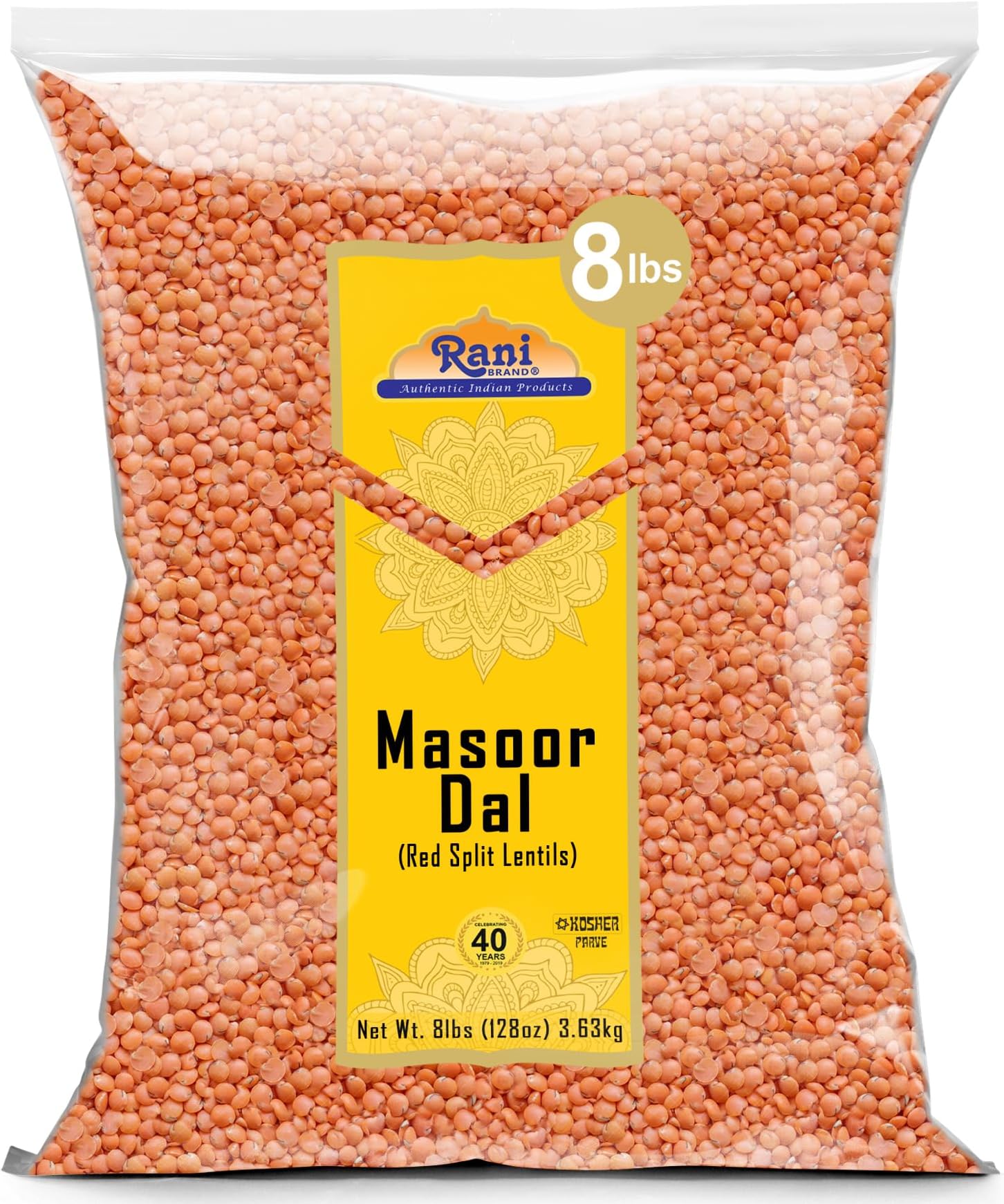 Rani Masoor Dal (Indian Red Lentils) Split Gram 8lb (128oz) Bulk ~ All Natural | Gluten Free Ingredients | NON-GMO | Vegan | Indian Origin