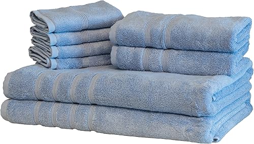 Mosobam Juego de toallas turcas de lujo de 8 piezas XL de 35 x 70 pulgadas, 16 x 30 pulgadas, 13 x 13 pulgadas, azul Allure de 700 GSM, viscosa de