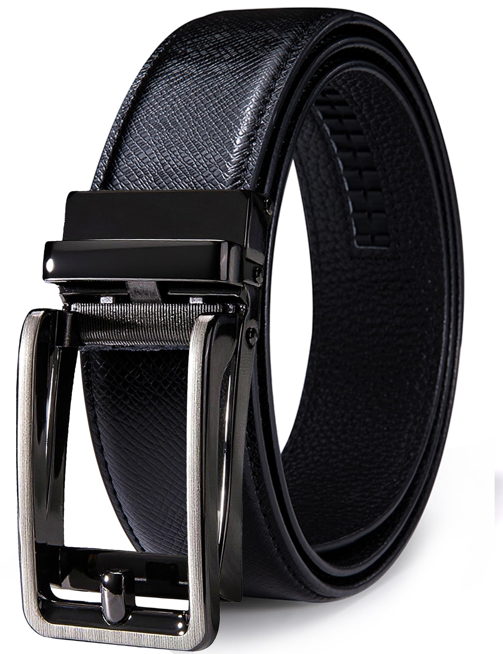 Barry.Wang Mens Ratchet Belts Leather Designer 1 3/8" Adjustable Buckle