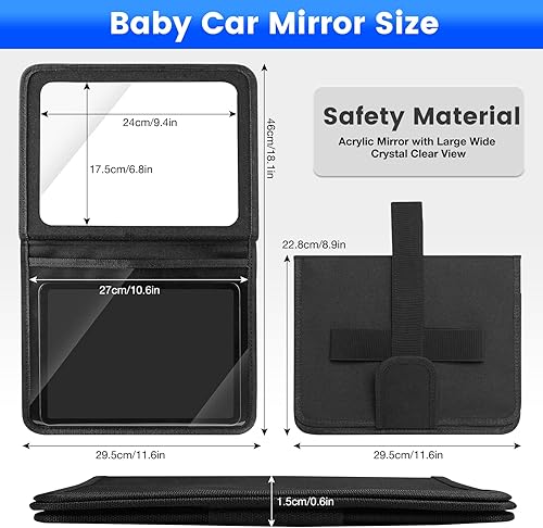 Miniatura 3 de Espejo de coche para bebé con soporte ajustable para tableta, artículos esenciales de viaje por carretera para niños, espejo de asiento trasero para