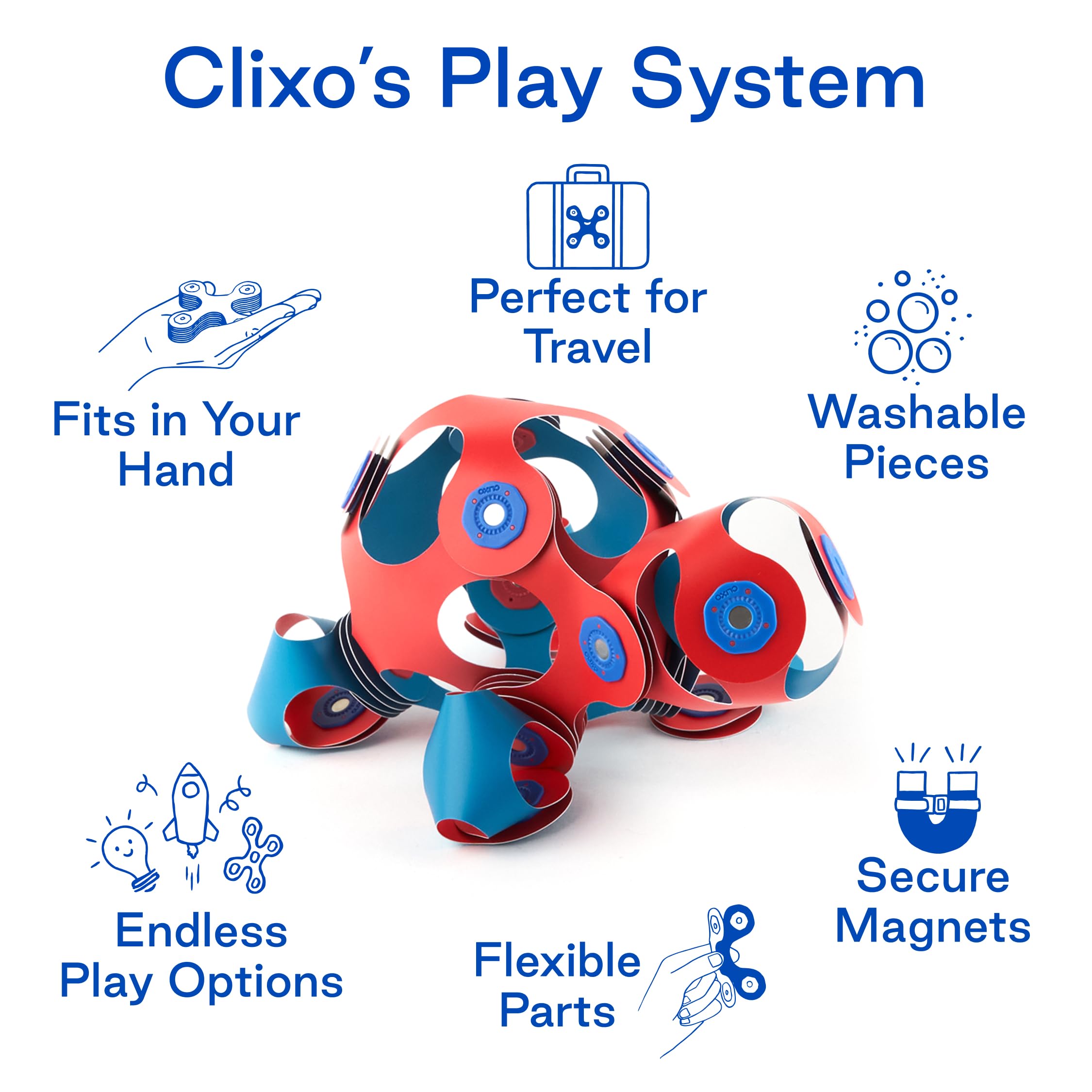 Clixo Crew Pädagogisches Spielzeug für Kinder ab 4 Jahren, Spielzeug Set mit magnetischen Bausteinen für Mädchen und Jungen, Montessori Kinderspielzeug 30-teilig, Flamingo und Türkis