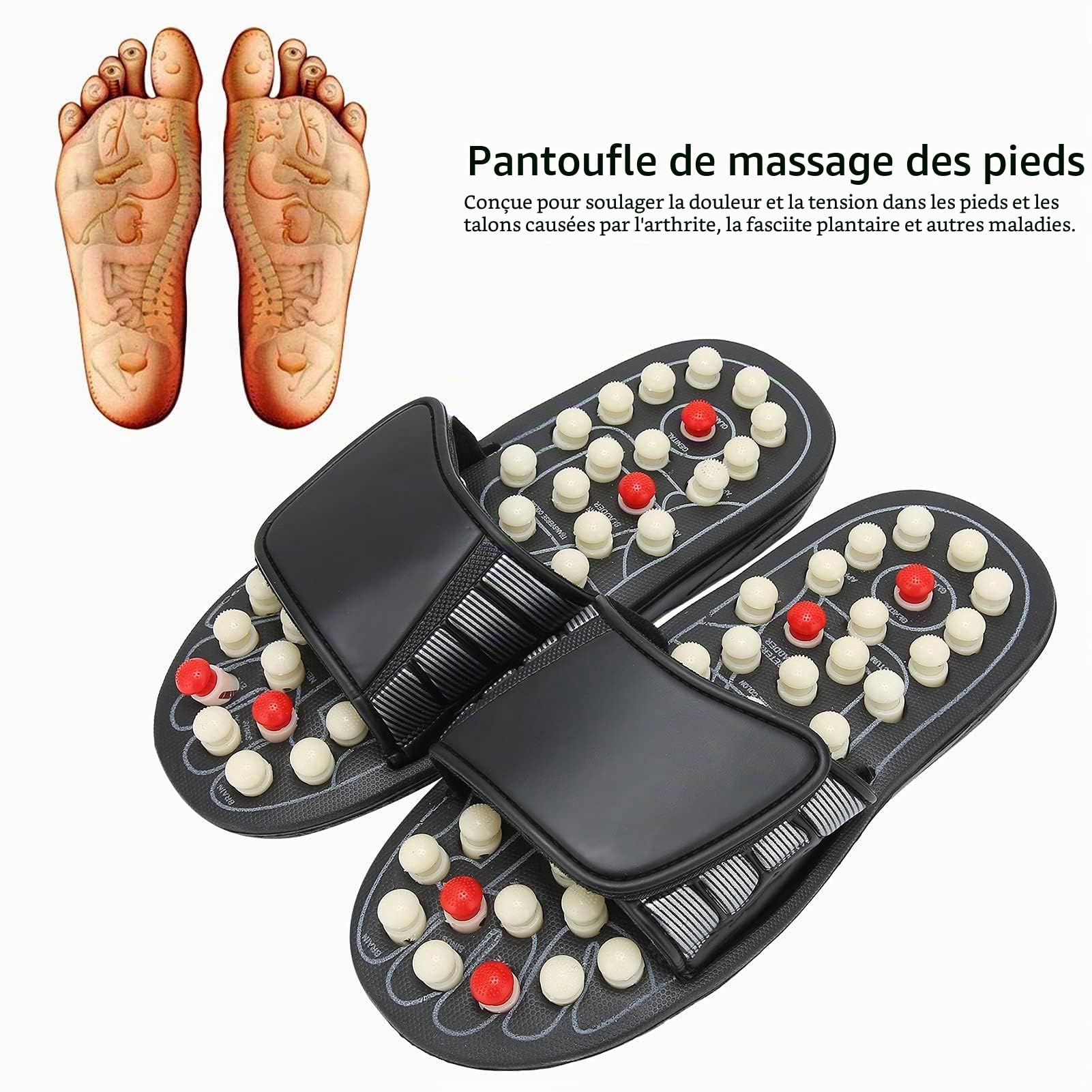 Pantoufles De Masseur De Pied Pantoufles D'Acupression Chaussons De Massage D'Acupression Chaussures De Reflexologie Pantoufles De RéFlexologie Pour La Douleur De Soulagement Du Stress Outils (42-43)
