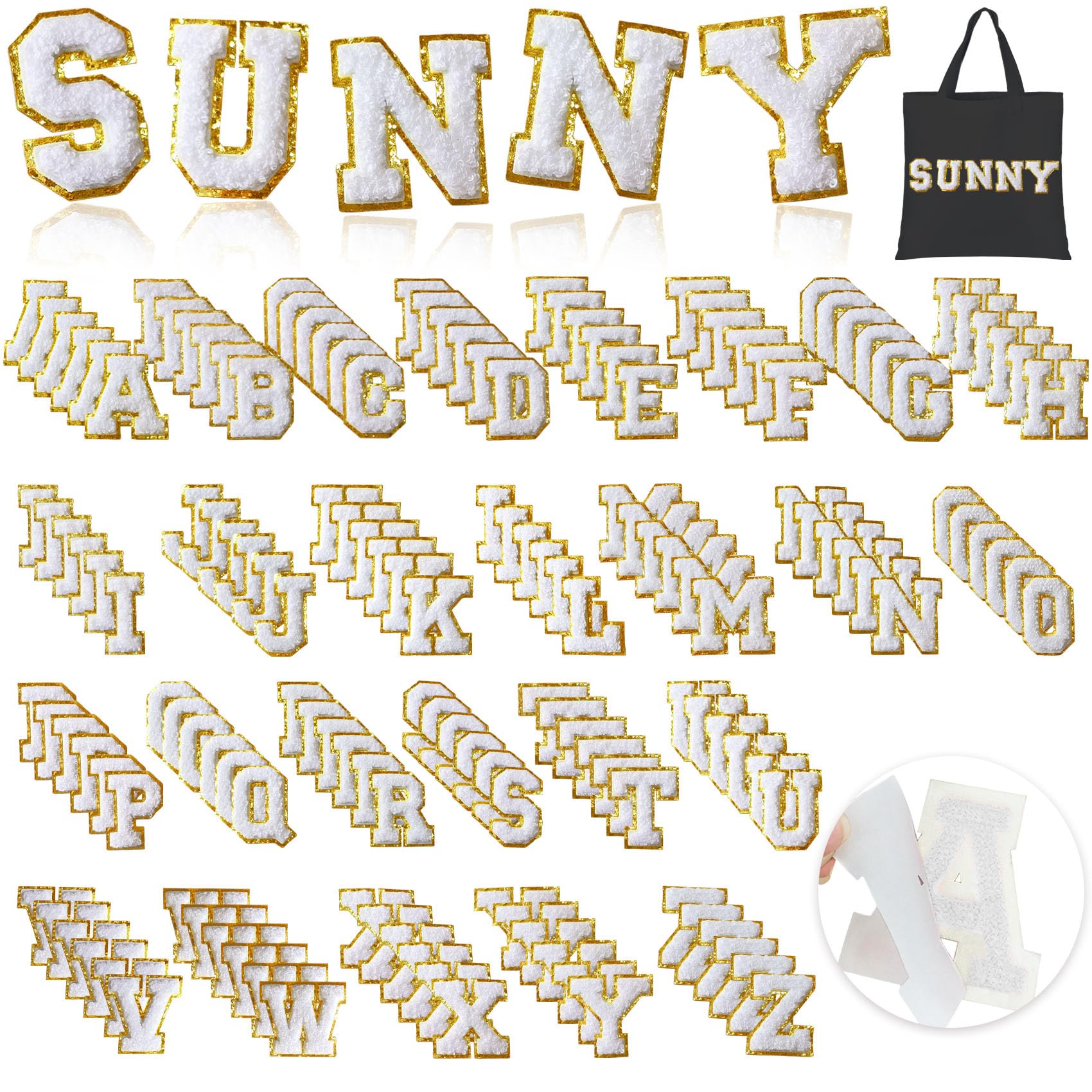 Aganmi 156Pcs Self Adhesive Chenille Letter Patches Preppy 2inch A-Z Varsity Letter Patches Sew On Embroidered Repair Patch for Clothes Hats Bags DIY