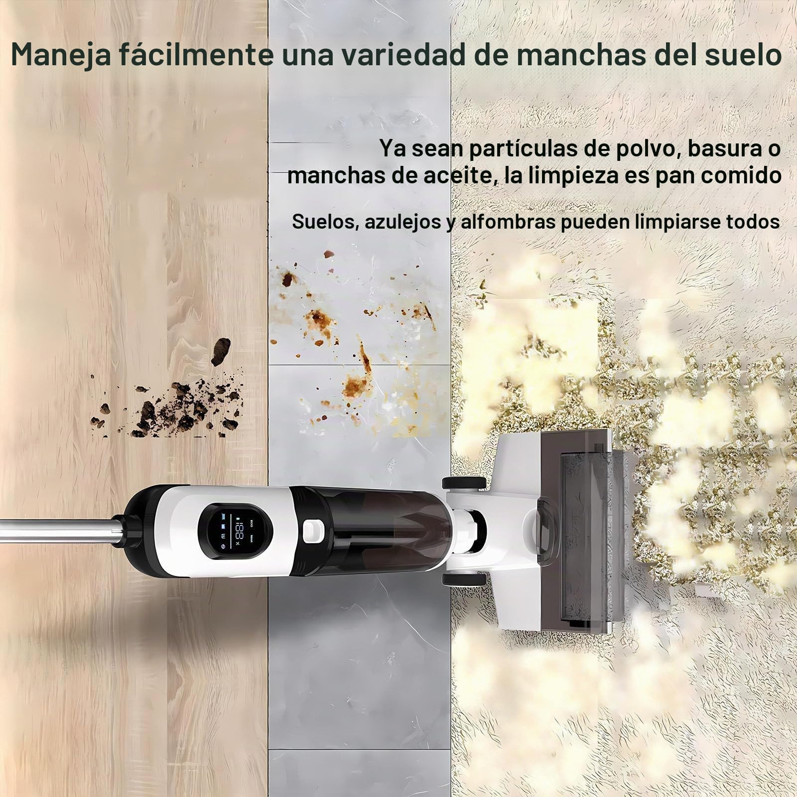 Fregona Lavapavimentos Profesional Y Aspiradora Inalámbrica En Seco Y Húmedo, Limpieza Multisuperficie, Control Inteligente Y Autolimpiante Ideal Para Madera, Baldosas Alfombras Dry+Tilt180°