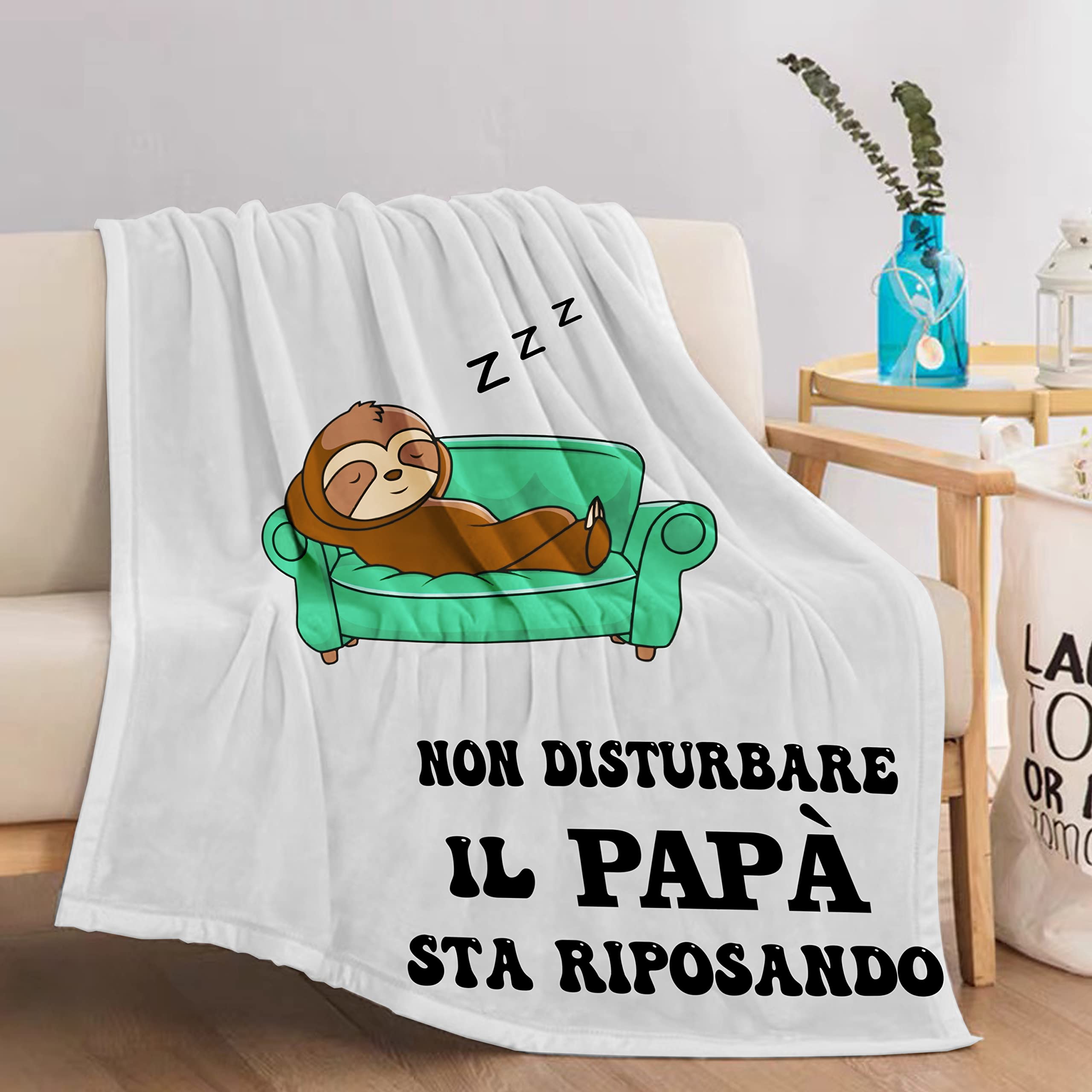Shoppawhile Regalo Papà Compleanno, Flanella Bradipo Coperta 130 x 150cm Regali per la Festa del Papa, Regalo Papà Natale