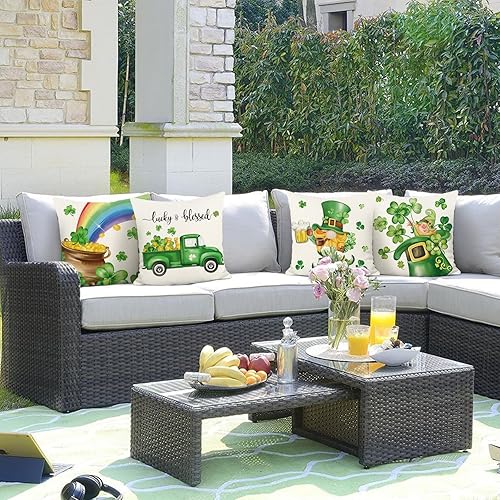 Miniatura 8 de Bonhause Juego de 4 fundas de almohada para el día de San Patricio de 18 x 18 pulgadas color verde trébol de la suerte fundas de cojín decorativas