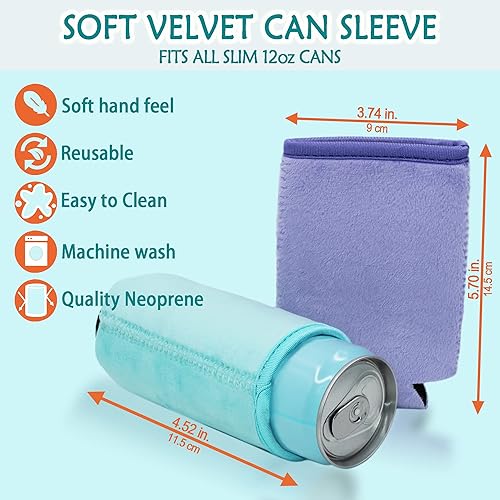 Miniatura 3 de Fundas delgadas de terciopelo suave para latas delgadas para despedida de soltera, fiesta de boda, barbacoa (morado, amarillo, azul, naranja)