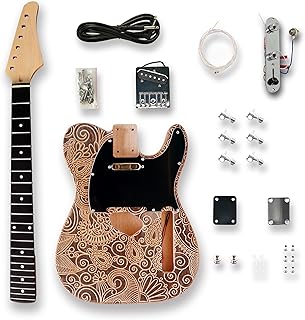 BexGears DIY Electric Guitar Kits for TL style engraved surface natural color Okoume wood Body maple neck & composite ebony fingerboard