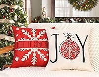 Vista 5 de 4TH Emotion Juego de 4 fundas de almohada rojas de Navidad de 18 x 18 pulgadas, decoración navideña de granja con texto en inglés "Merry Tree Joy