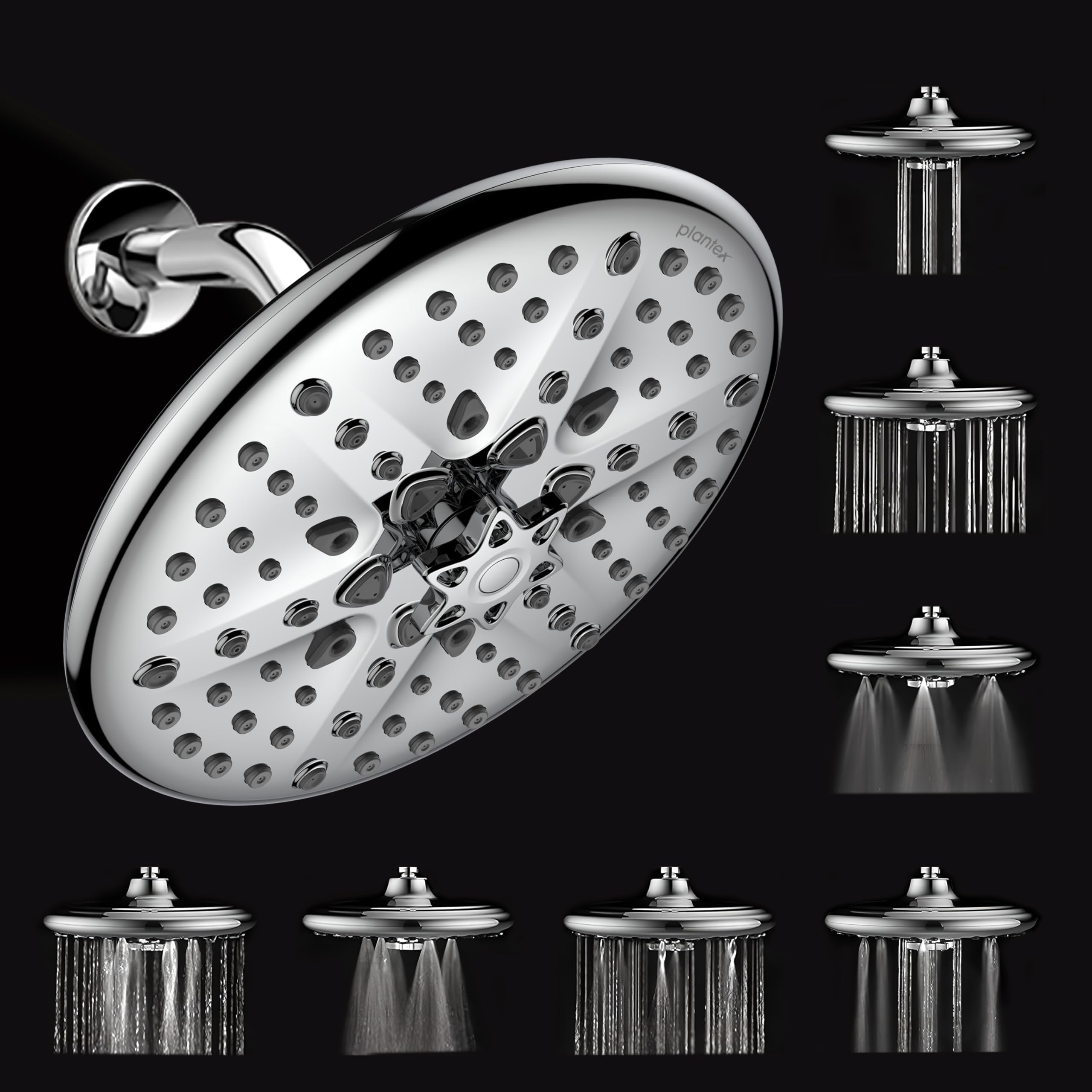 Plantex Showerhead for Bathroom/10 Inch Round Multi-Function 8 Mode Shower Head/Overhead Shower without Arm - (Chrome) (B0DDXX8QVF) Amazon Price History, Amazon Price Tracker