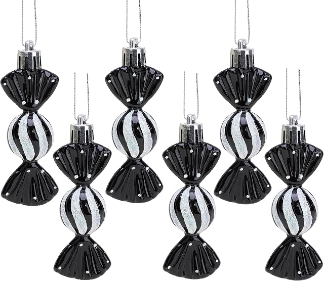 Christmas Concepts® Pack of 6-8cm Mini Sweet Shaped Baubles  Shiny & Glitter Decorated  Christmas Tree Decorations (Black)