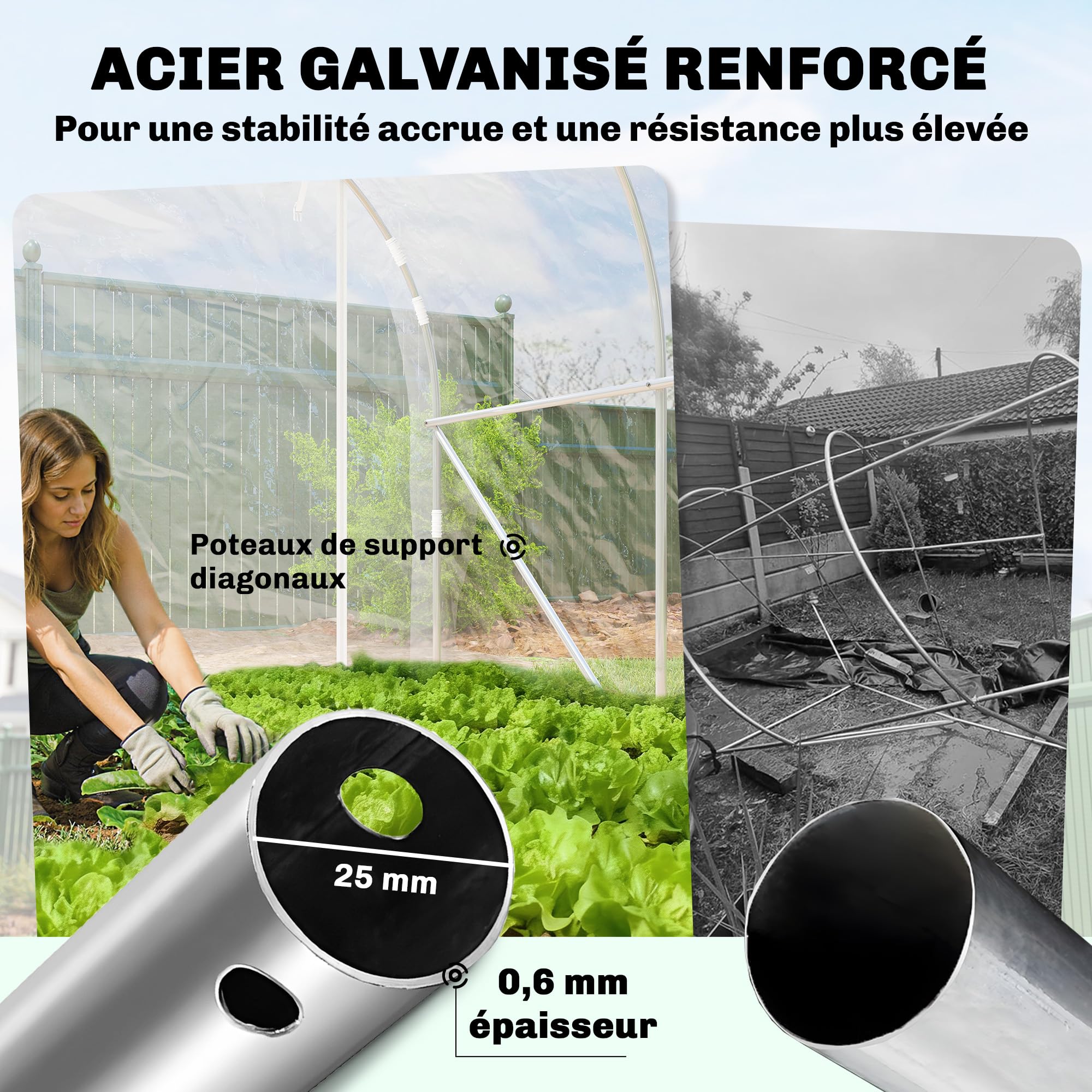 Outsunny Serre Tunnel de Jardin 6m², Serre de Jardin Tunnel 195x295x195cm avec Cadre Acier galvanisé, 2 Portes, bâche PE Haute densité 150g/m² prolongée de 20 cm, pour extérieur Transparent