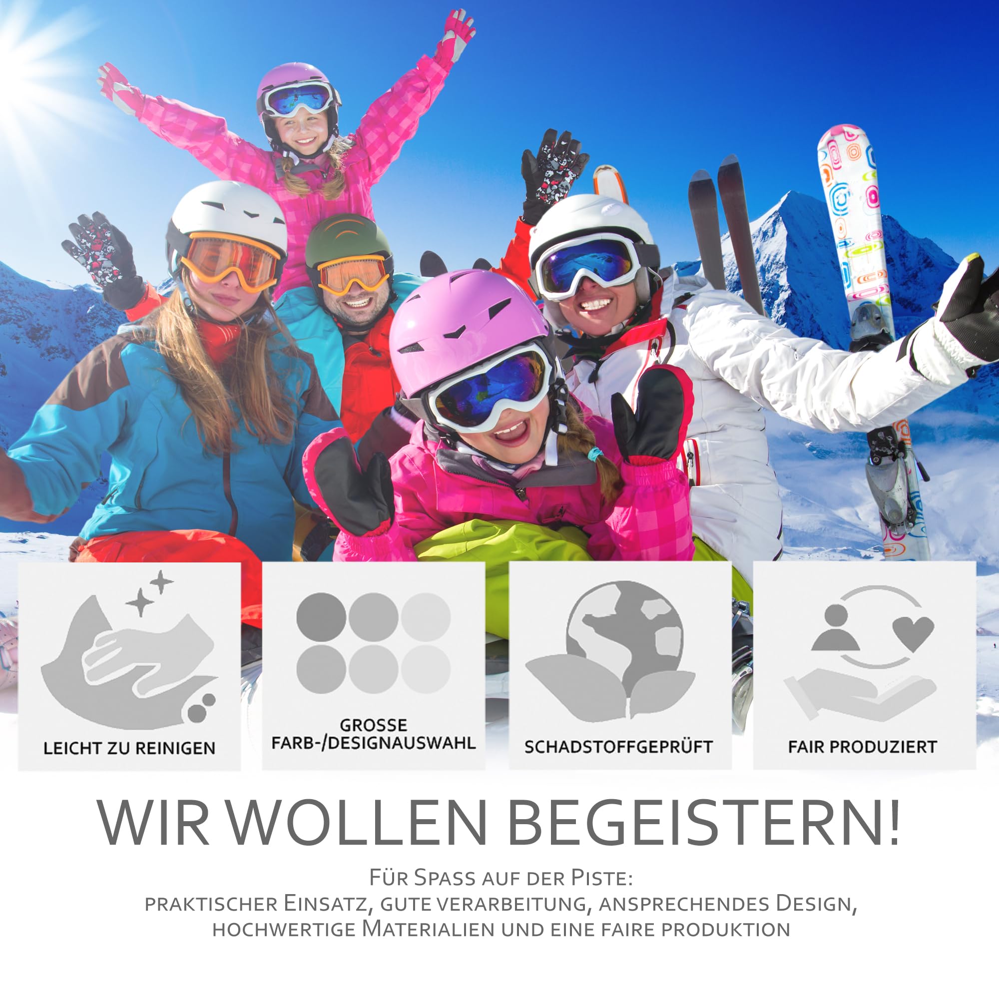 BambiniWelt Kinder Ski Set 125 cm Skitasche & Skischuhtasche Cordura, wasserdicht Skischuhrucksack Helmfach & Skibrillenfach – Skischule & Wintersport