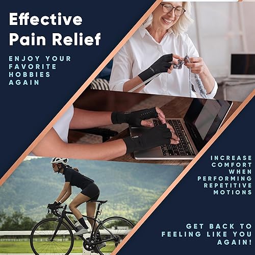 Miniatura 4 de Copper Compression - Guantes sin dedos, infusionados en cobre, para artritis, dolor y soporte ortopédico. Para hombres y mujeres