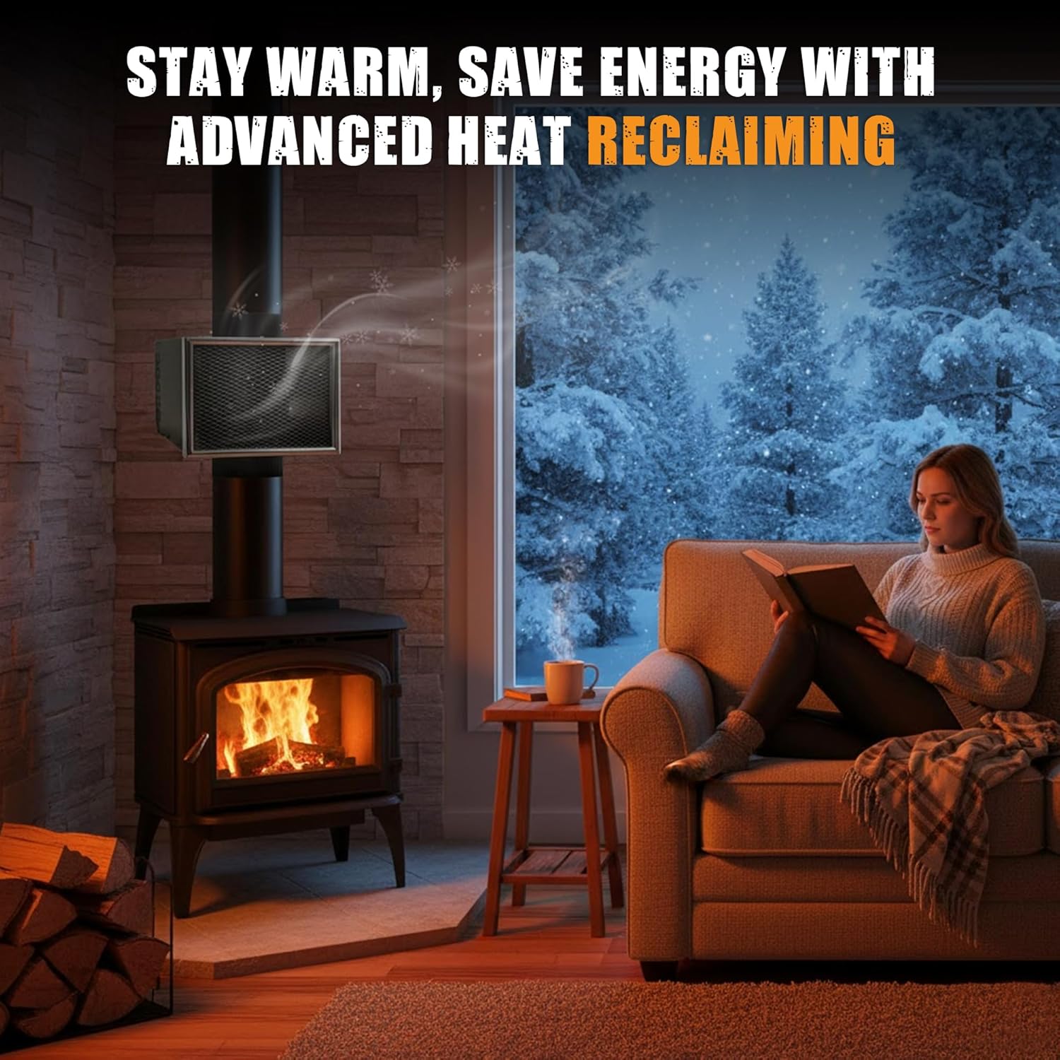 Vogelzang 6" Stovepipe Heat Reclaimer | Steel Heat Exchanger with Fan | Thermostatically Controlled with Quiet Fan | Black Matte Finish with Chrome Trim | 6' Cord Included