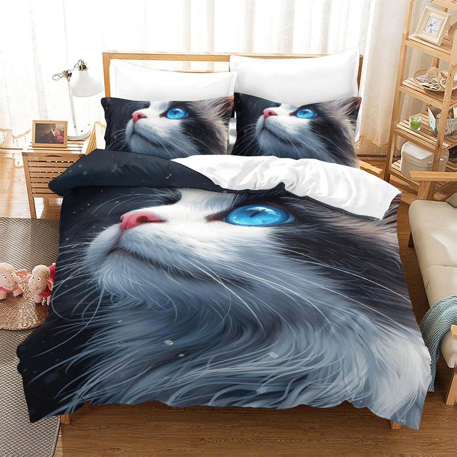Housse de couette chat imprimé 3D de qualité supérieure en microfibre super douce 140x200cm