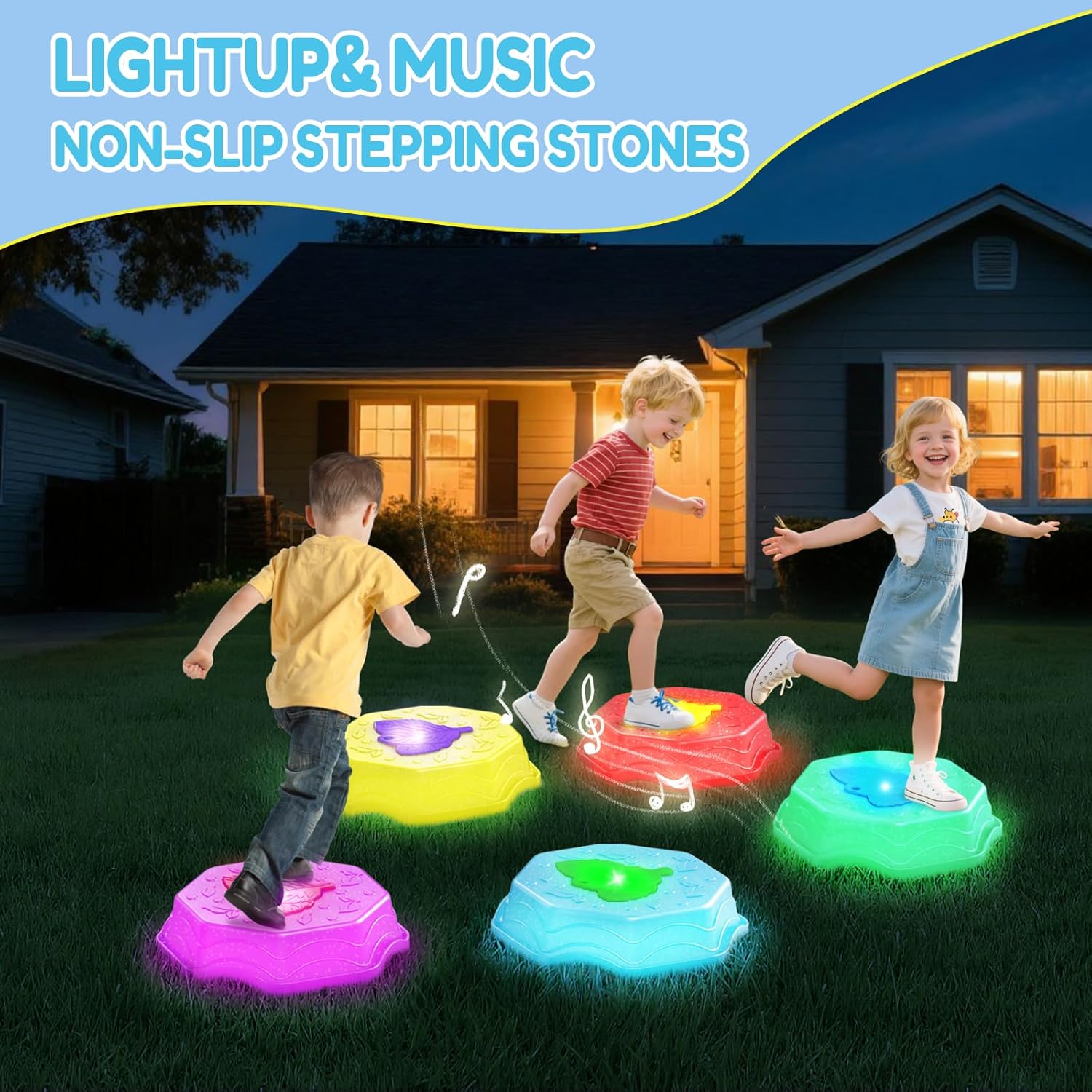 Stepping Stones for Kids with Light & Music,Toddler Sensory Toy for Obstacle Course Coordination，4 Year Old Girl Birthday Easter Gifts for Kids Boys Girls 3+