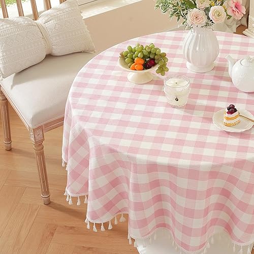 Miniatura 8 de Laolitou Mantel rectangular lavable a cuadros con borlas, de algodón y lino, para picnic, cocina, comedor, beige, rectangular, 55 x 120 pulgadas,