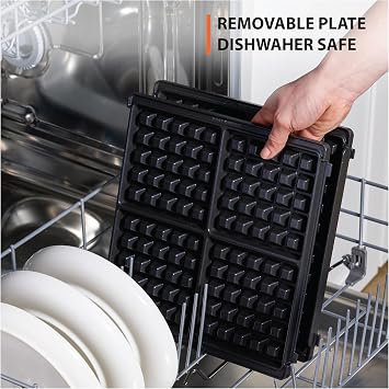 KRUPS 4-Slice Belgian Waffle Maker: Stainless Steel, 5 Browning Levels, Audible Ready Beep, Removable Plates, 1200W, Silver/Black, Large Waffle Maker Family Size, Great for Family Breakfasts