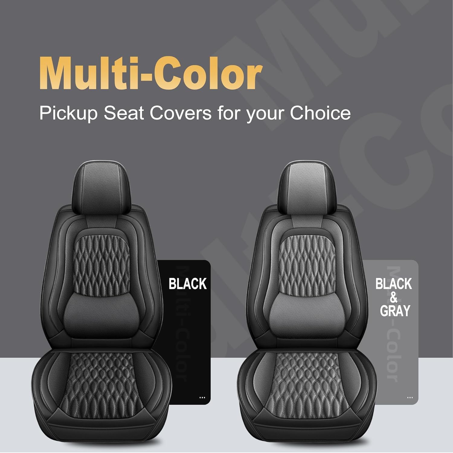 Chevy Silverado 2007-2025 2026 1500 2500HD 3500HD Seat Covers for Trucks Faux Leather Trail Boss Z71 Crew Double Extended Cab Waterproof Leather with Lumbar Support(Black, 2 PCS Front)