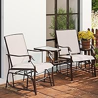 Vista 9 de Outsunny Sillas planeadoras para exteriores con mesa auxiliar, mecedora de 2 asientos para patio, sofá biplaza con correa transpirable para patio