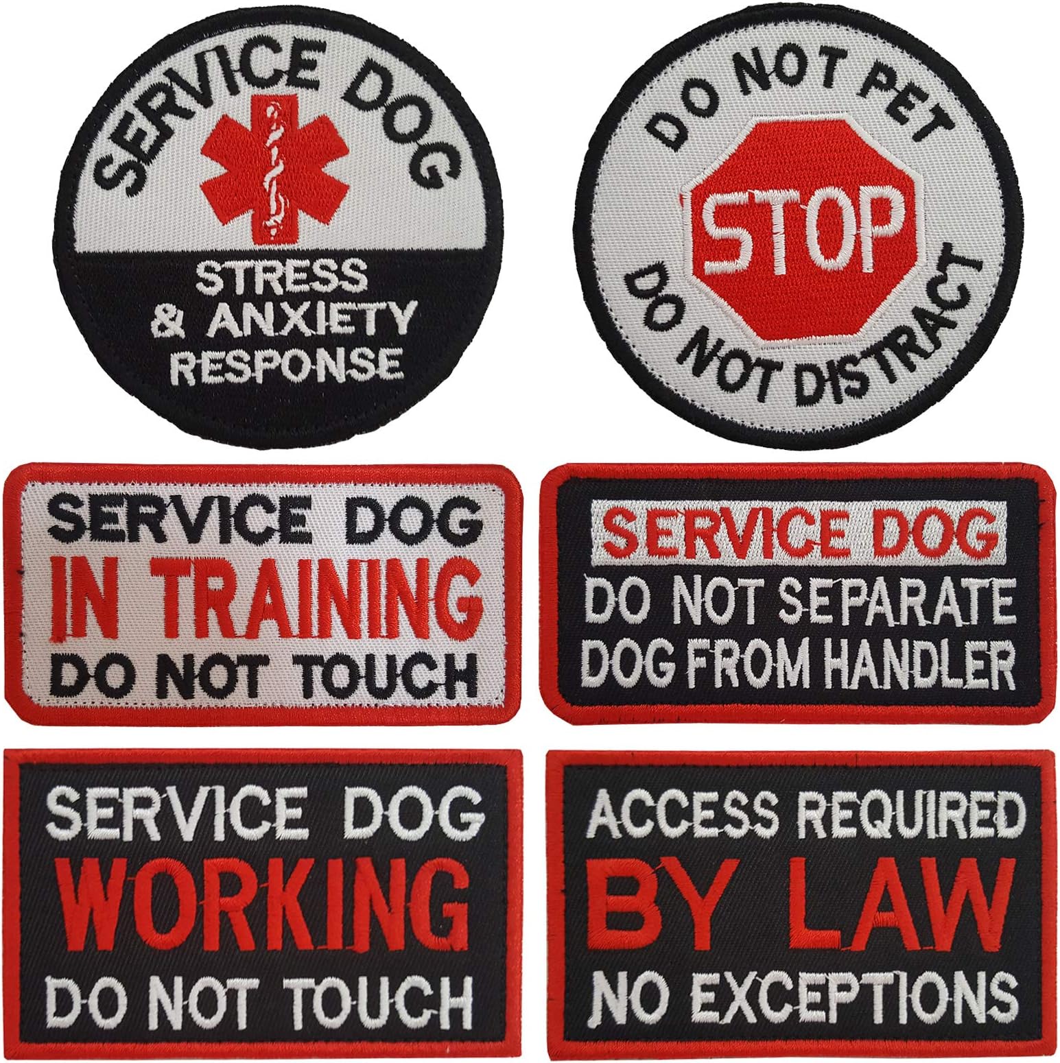 Lightbird 6 PCS Service Dog in Training/Working/Stress & Anxiety Response Embroidered Hook & Loop Morale Patches