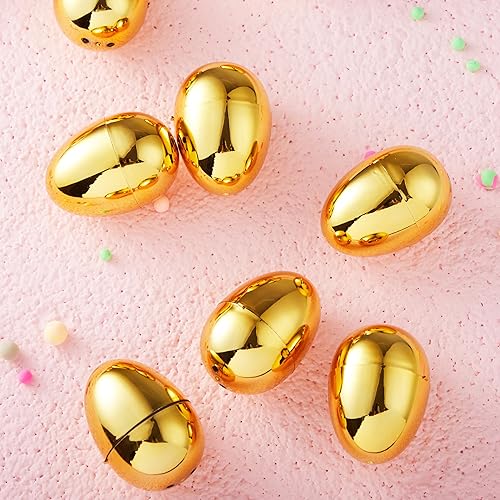 Miniatura 7 de JOYIN 24 huevos de Pascua dorados de 2.3 pulgadas, huevos de Pascua vacíos metálicos rellenables, huevos de plástico a granel para búsqueda de