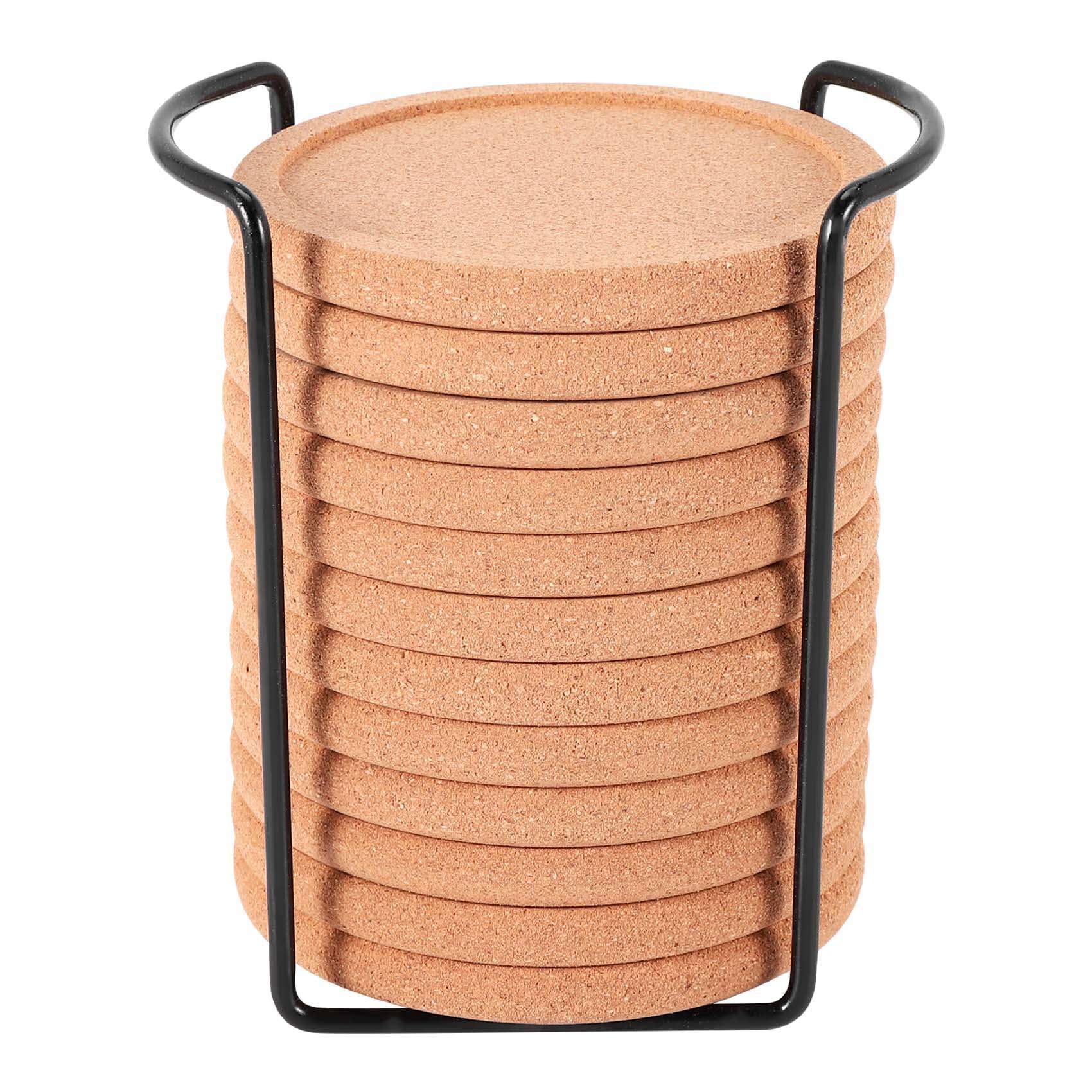 CuciokiCork Coasters with Lip for Drinks Absorbent Thick Rustic Saucer with Holder Heat & Water Resistant Best Reusable Natural Round Coasters for Bar Glass Cup Table