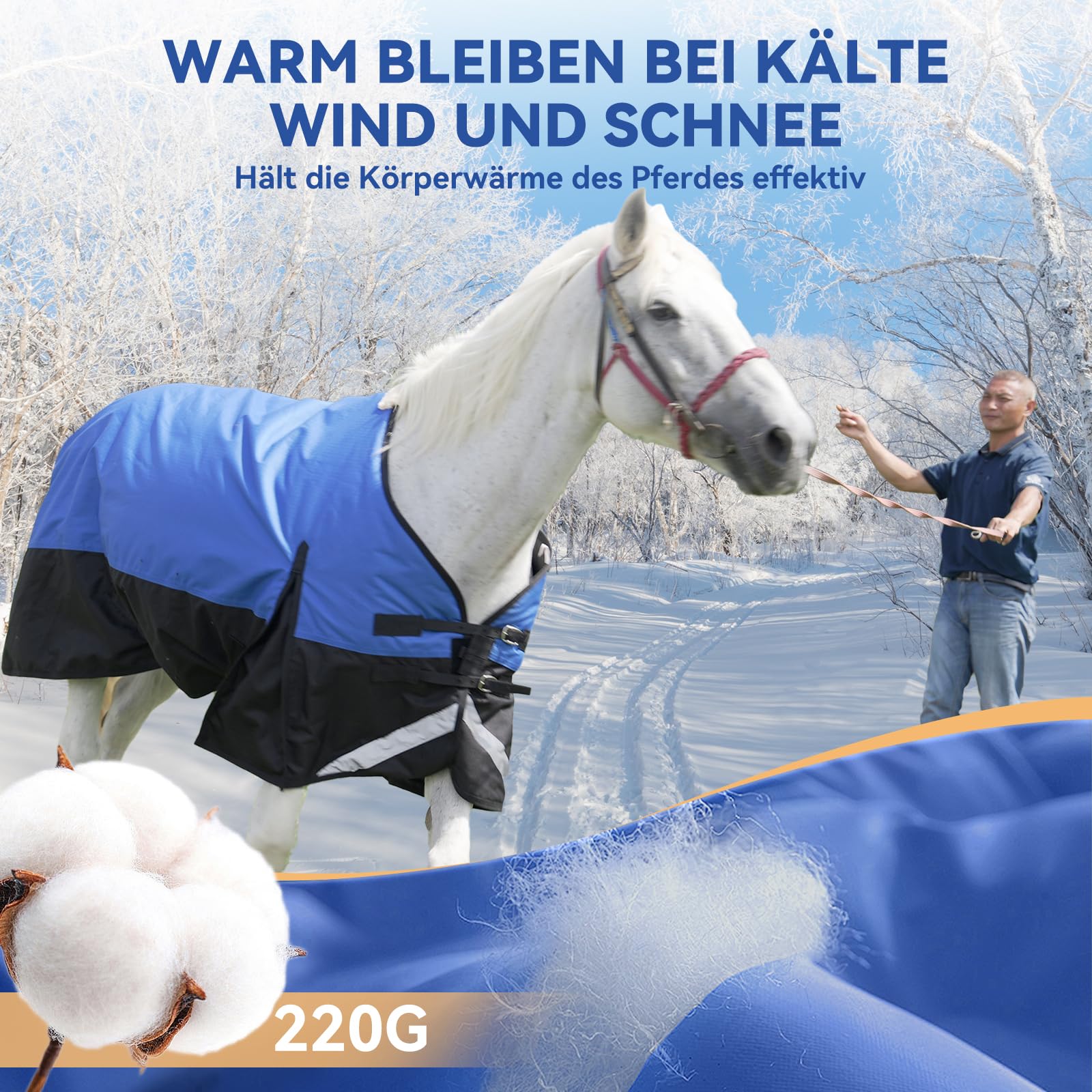 Manta para caballo de invierno de 155 cm, 1200D, impermeable, resistente, resistente, gruesa, con relleno Snuggit de 220 g, transpirable y cálida para caballos