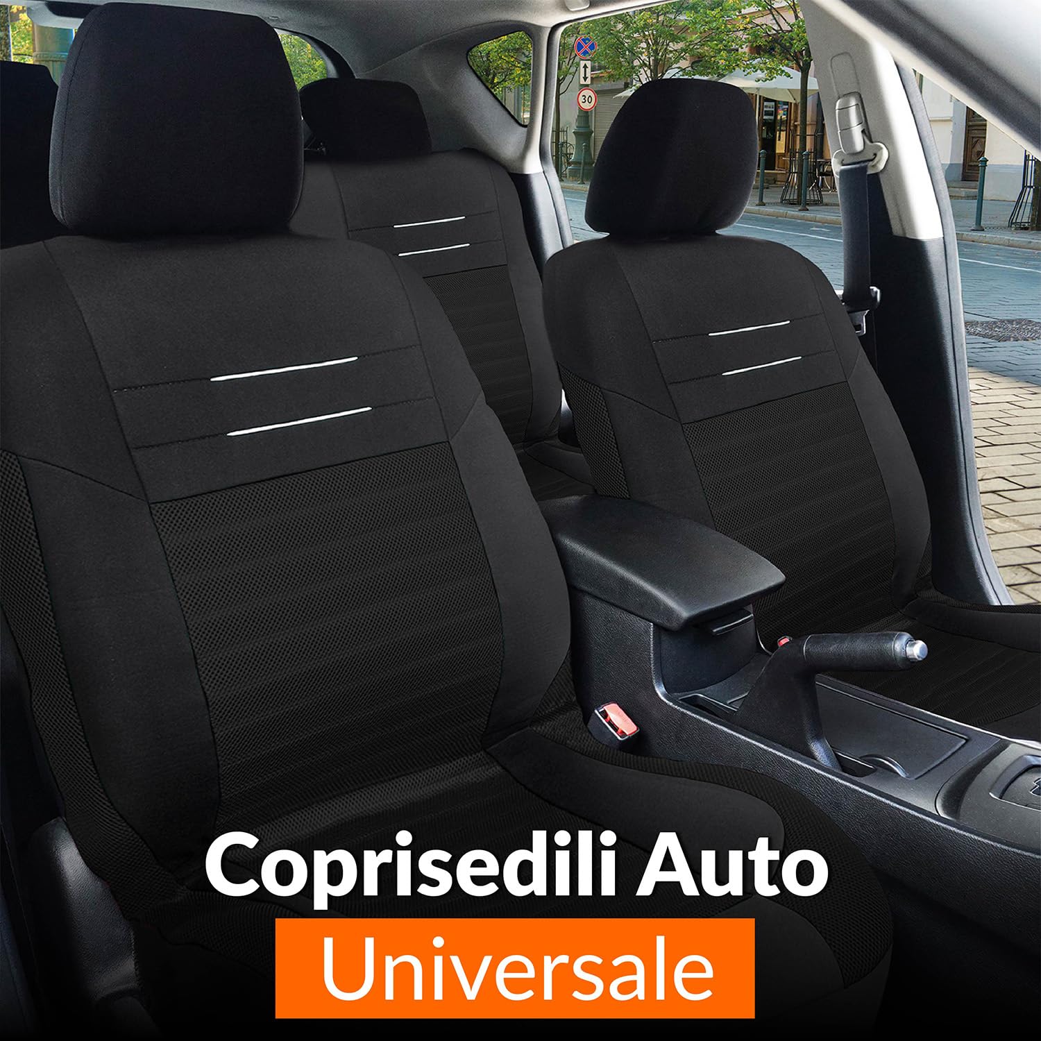 Upgrade4cars Coprisedili Auto Universale Nero | Set Copri-sedile Universali per Anteriori e Posteriori | Accessori Auto Interno