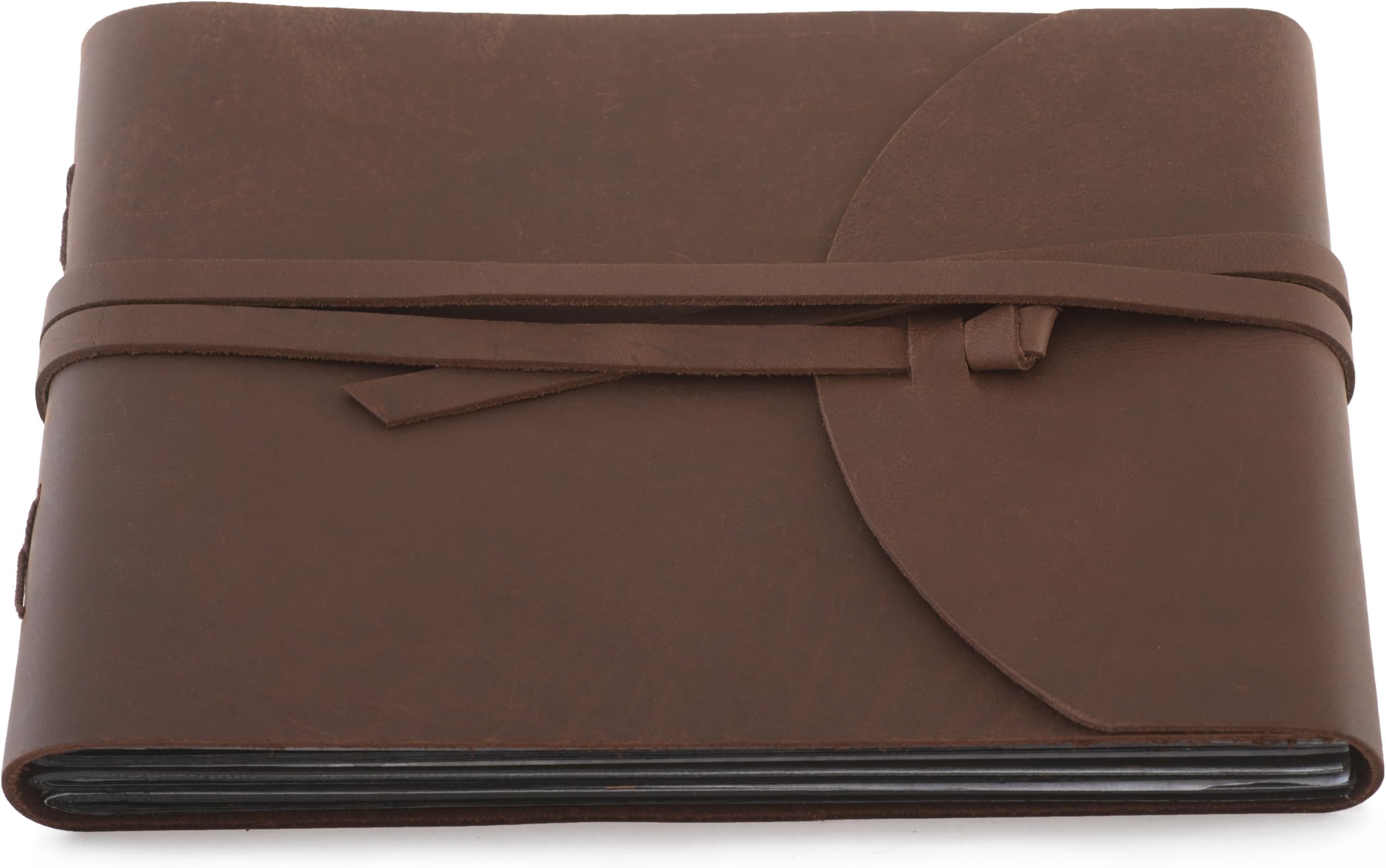 Indiary Photo Album Scrapbook Made of Genuine Buffalo Leather and Handmade Paper - Wild-10x7"-brown