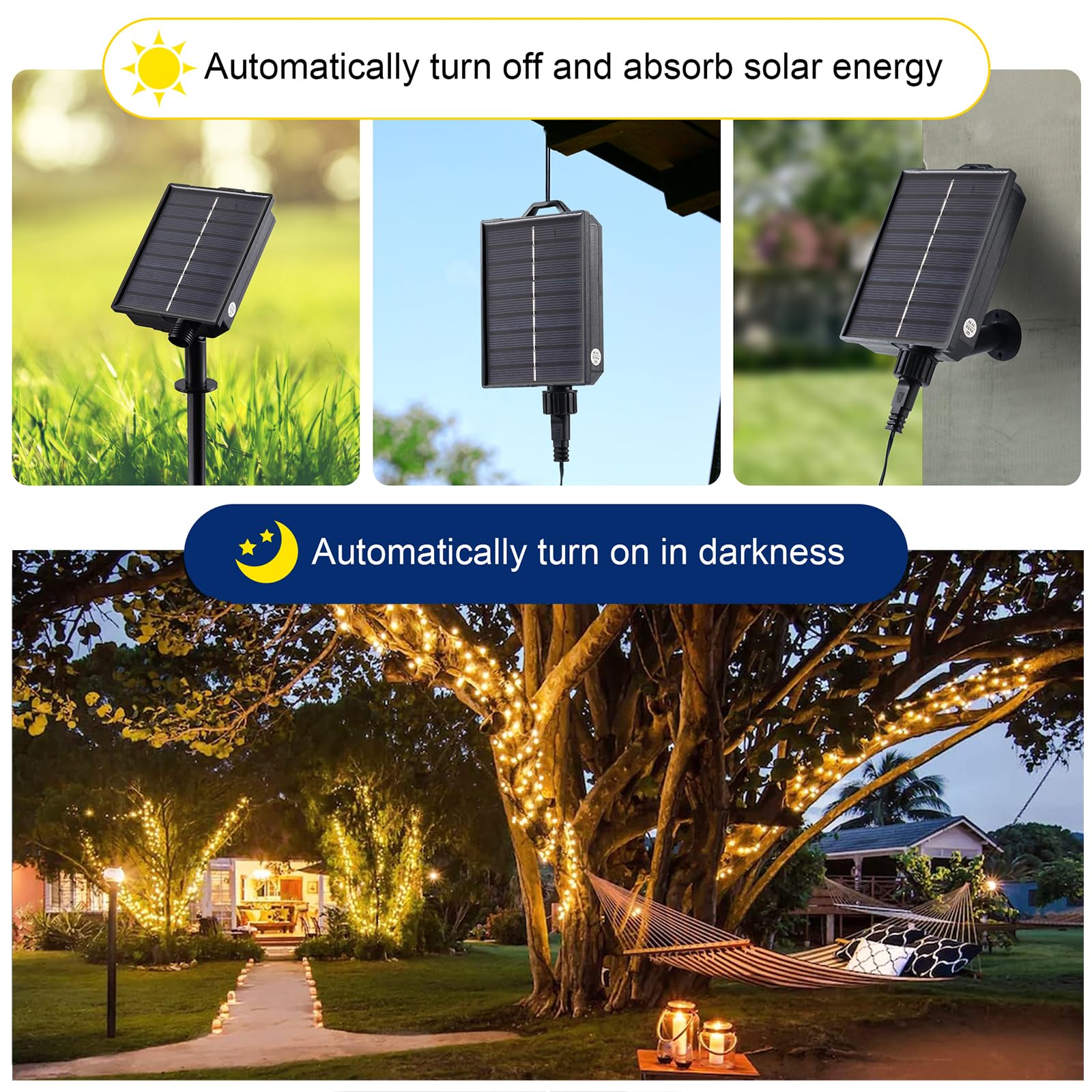 Tacobey Luci Solari Esterno, 20M 200 LED Catena Luminosa Esterno Solare Impermeabile, 8 Modi, Decorative Per Giardino, Cortile (Bianco Caldo)