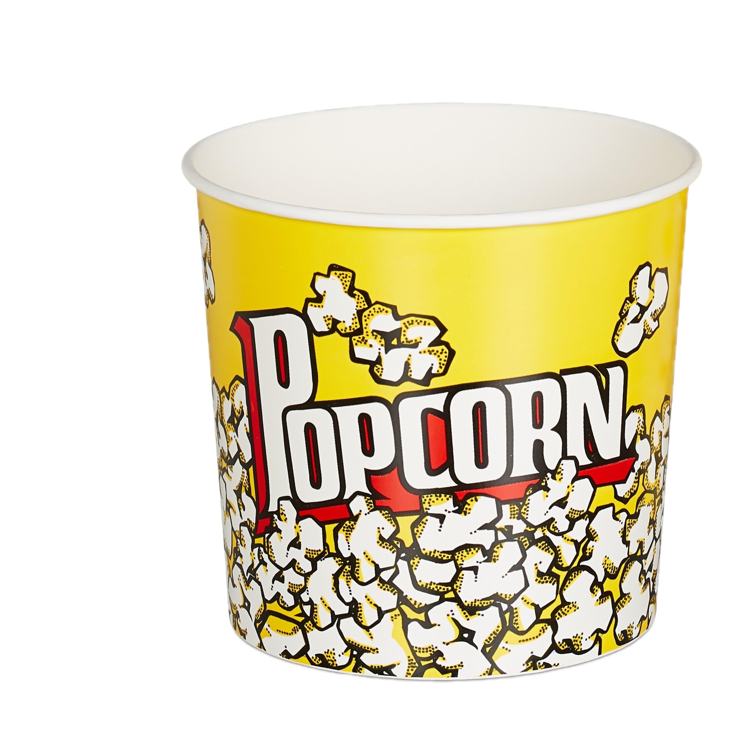 Relaxdays Popcorn Eimer, 6er Set, Popcorn Behälter Kunststoff, wiederverwendbar, 2,8 l, Retro Popcornbecher, gelb | wiederverwendbar, 8 x 2,8 l, Retro Popcornbecher