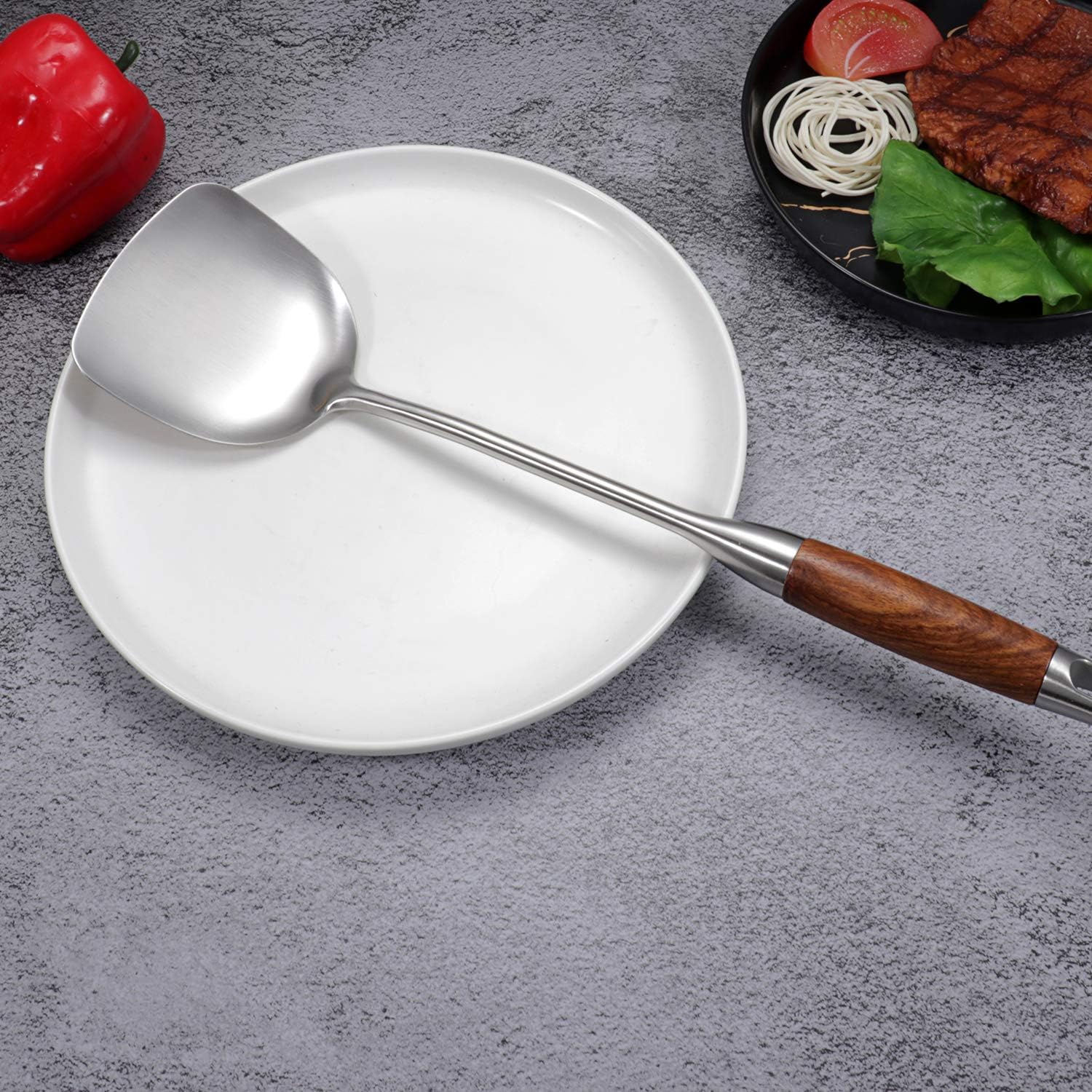 AOOSY Wok Spatula, 15.7 Inches 18/10 Stainless Steel Spatula Metal Wok Spatulas with Wooden Handle for Kitchen Use Wok Utensil - Image 5