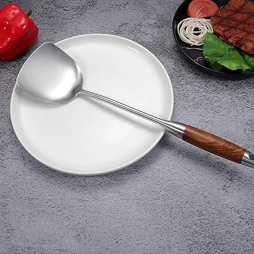Miniatura 5 de AOOSY Espátula Wok, espátula profesional de acero inoxidable 1810 con mango de madera resistente al calor, utensilio de cocina, pala para uso
