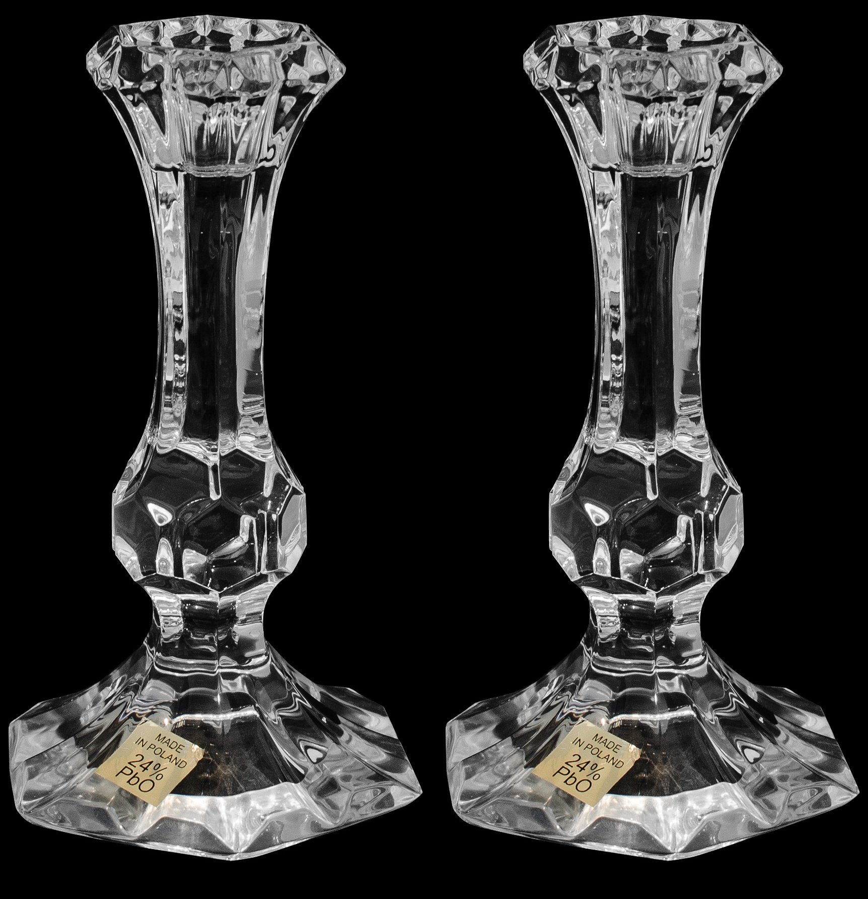 Swartons Pair of Crystal Glass Candlesticks 24% Lead Crystal Candle Holder, 14cm Tall