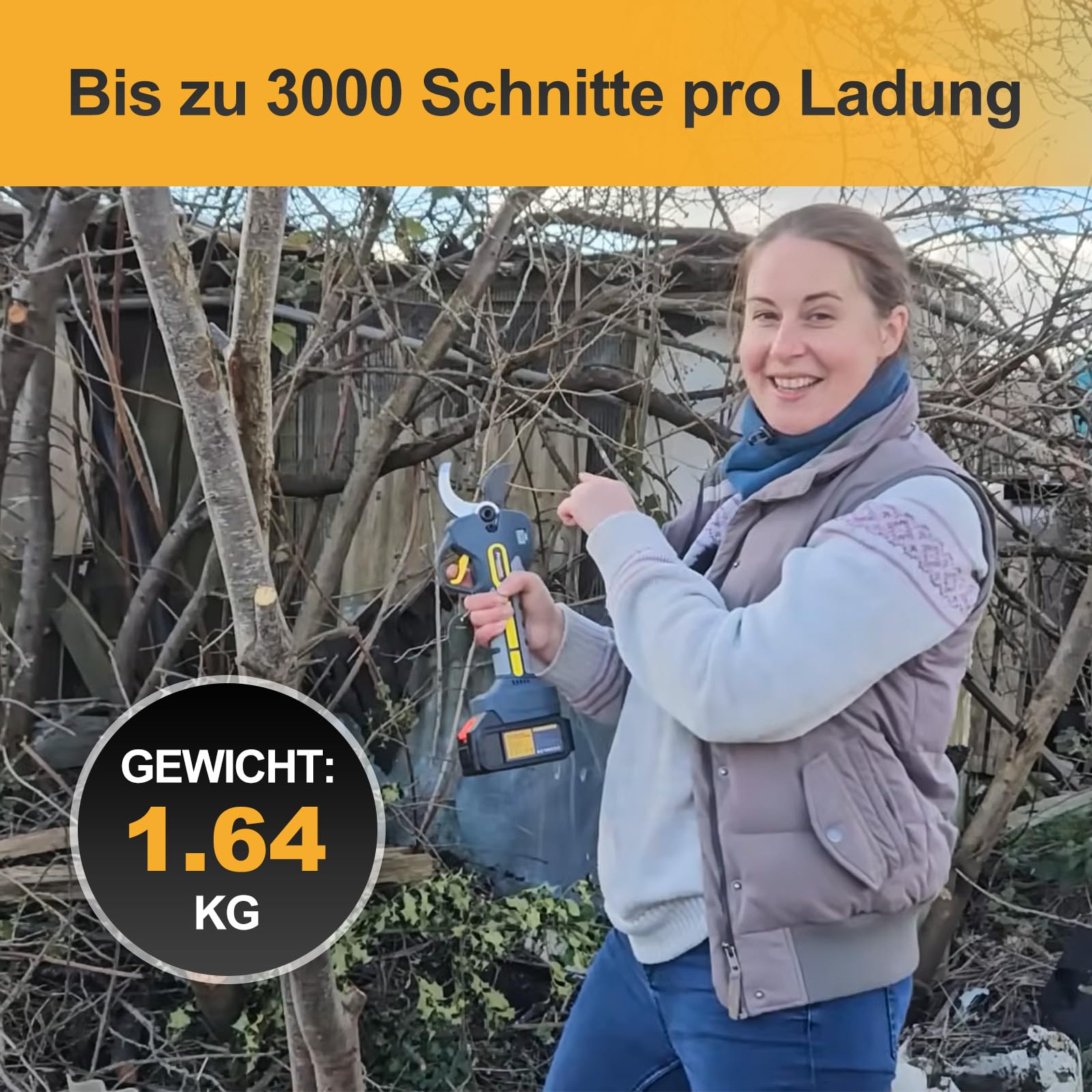 Akku Astschere 50mm mit Verlängerungsstiel für Baumpflege | professionelle Akku Gartenschere mit Verlängerung, 1,3–2,5m Teleskopstiel, Für hohe Äste und präzise Baumschnitte