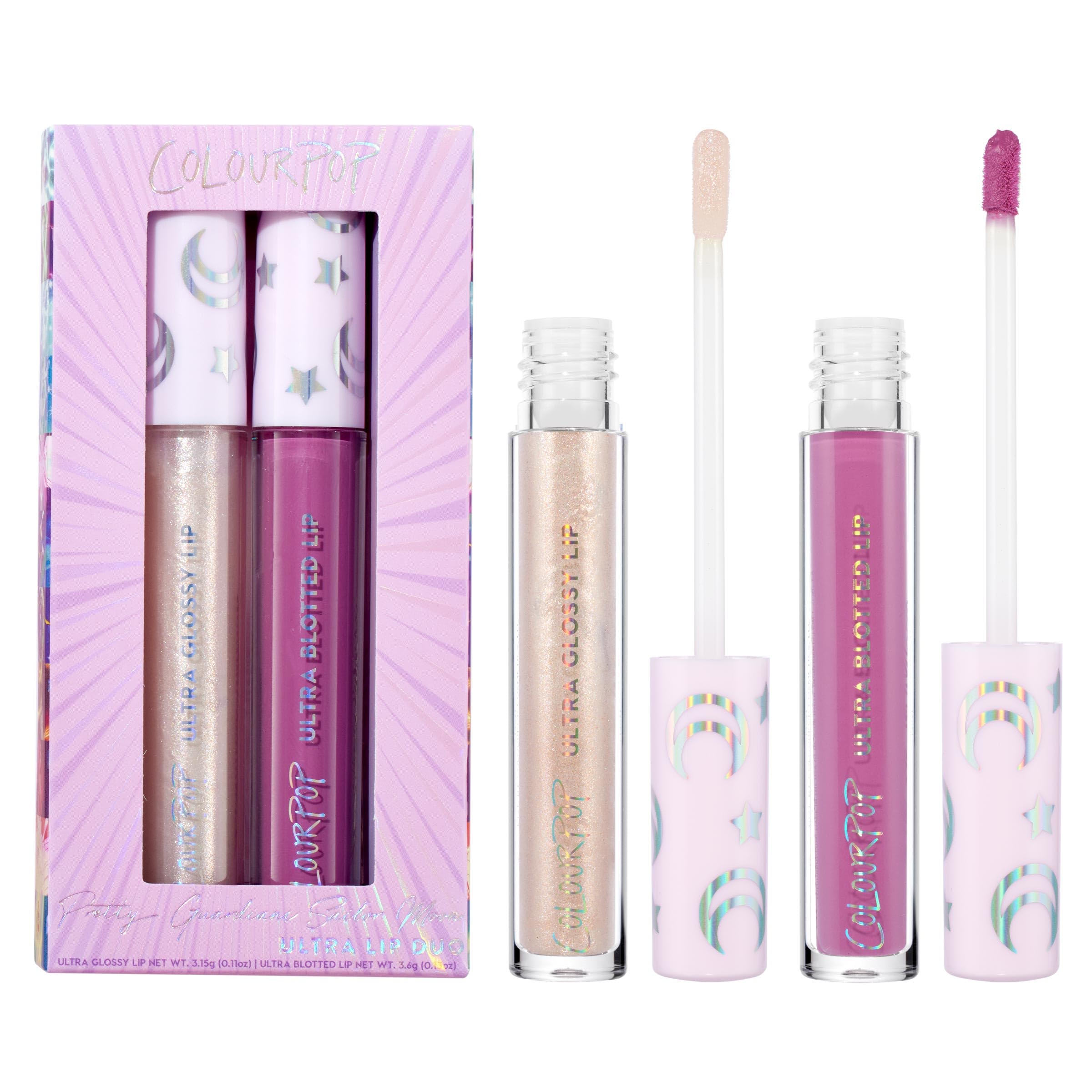 ColourPop x Sailor Guardians Ultra Lip Color Set - High-Shine, Non-Sticky & Hydrating Pink Lip Gloss & Diffused Matte Lipstick Set with a Flexible