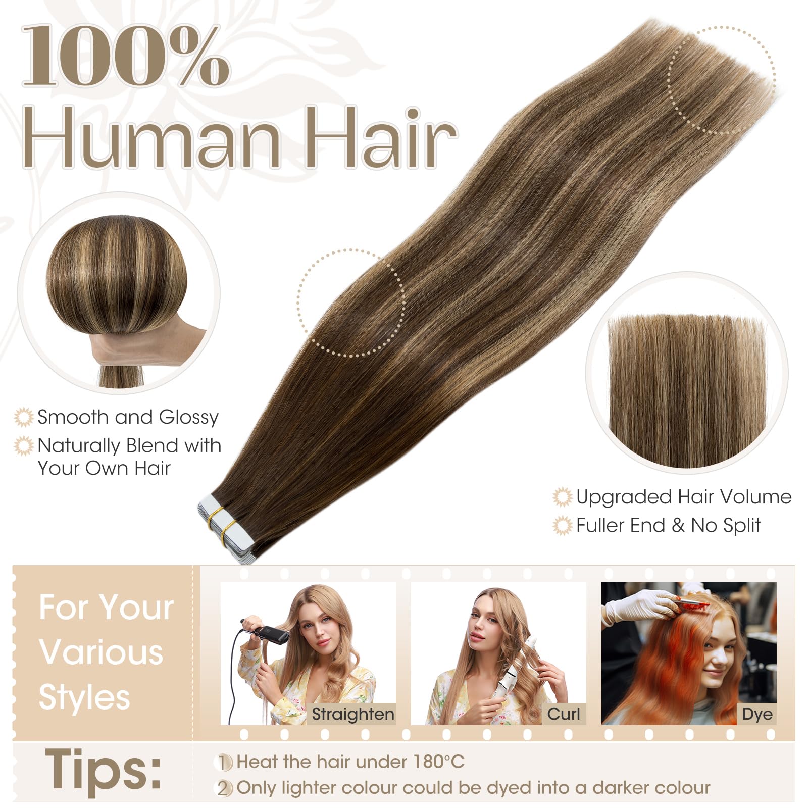 Elailite Tape in Hair Extensions Real Human Hair 10 Pcs Invisible Thin Type - Image 3