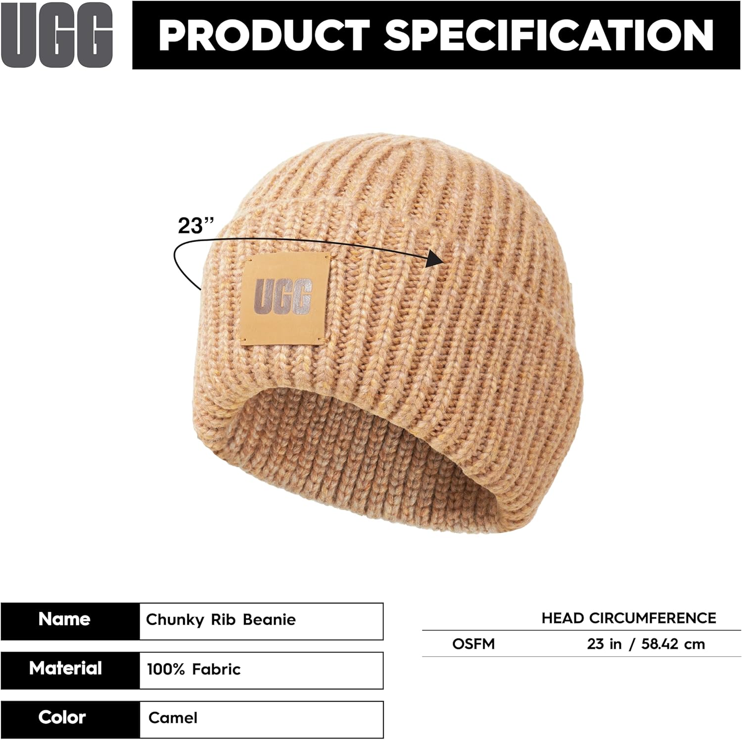 UGG Womens Chunky Rib Beanie with UGG Logo - Image 6