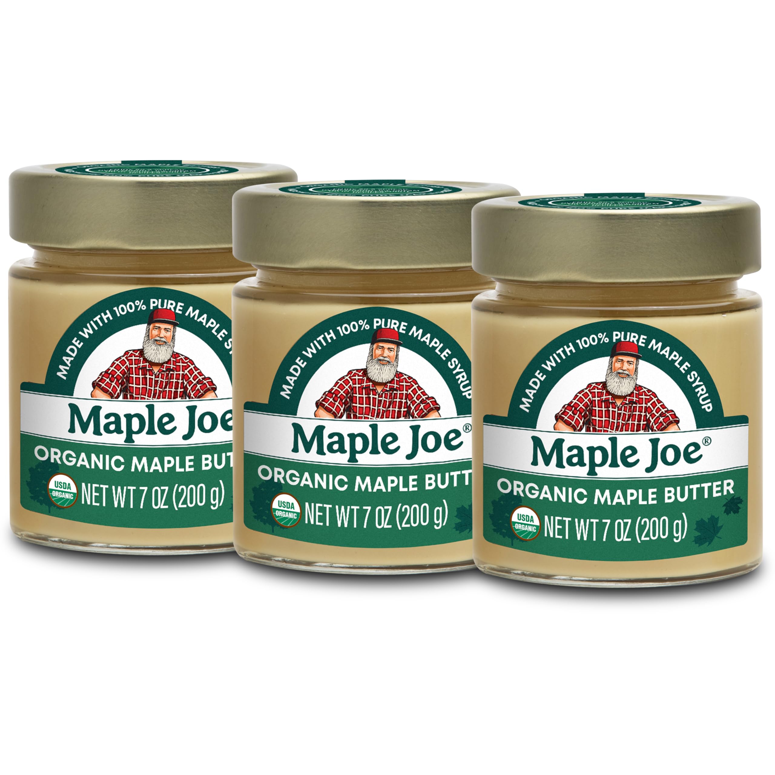 Maple JoeORGANIC Maple Butter Spread, Pure Maple Cream Spread Made with 100% Natural Grade A Maple Syrup Butter. Maple Sugar Candy Smooth & Creamy, Maple Candy, Vegan, Zero Fat, Non-GMO, No Dairy, Gluten Free and Kosher Certified. 7oz / 200g. (3 pack)USDA Organic