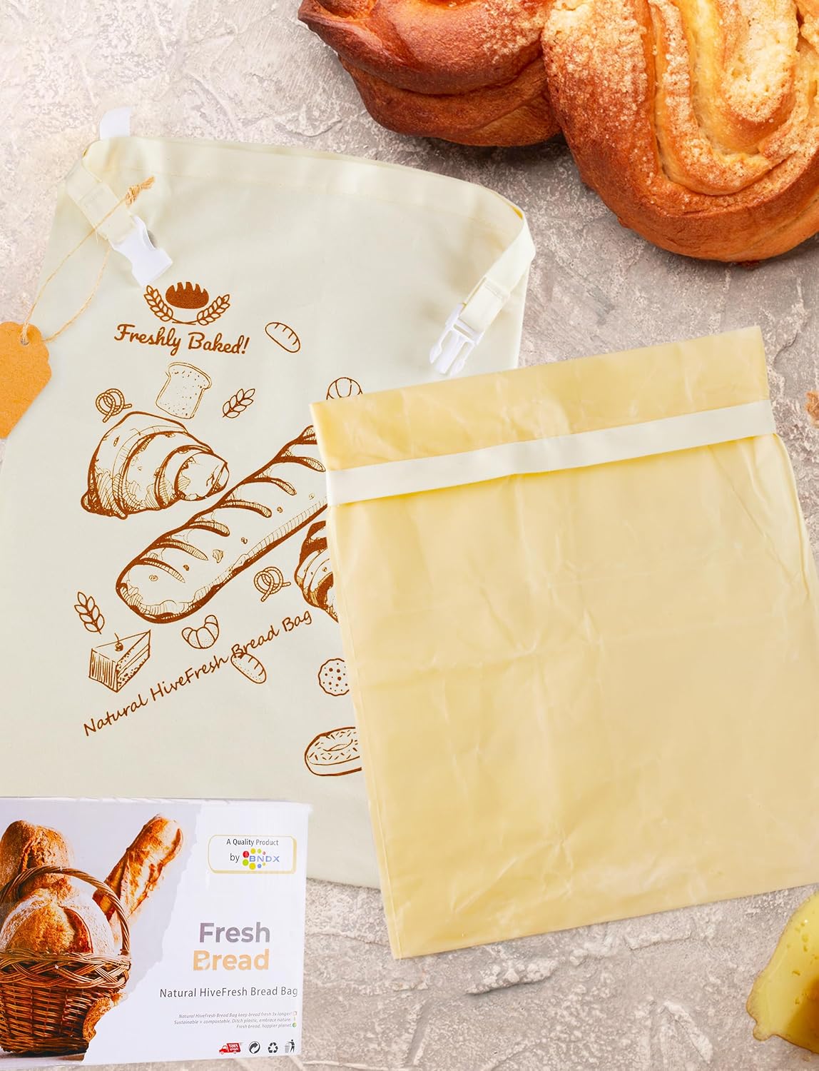 Beeswax Bread Bags 2 Pack Reusable Sourdough for Homemade, Large Washable Cotton Linen Food Storage with Removable Wax Liner, Plastic Free Eco Friendly Biodegradable Camping Ready Bento 17x13 Inch