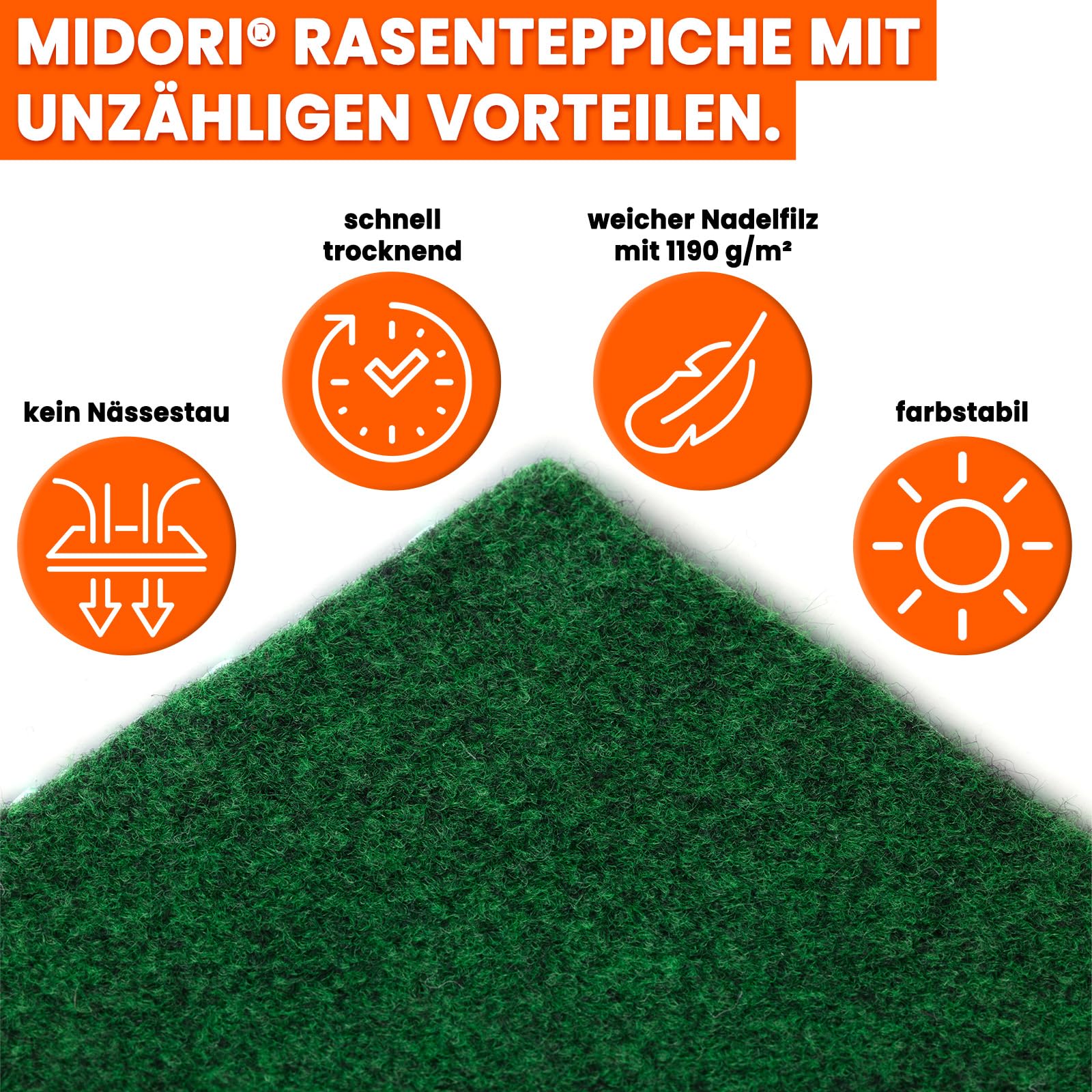 Midori Rasenteppich | Balkonteppich 133 x 500 cm in Grün | Robuster & witterungsbeständiger Kunstrasen-Teppich mit Drainage-Noppen für Balkon Terrasse Outdoor