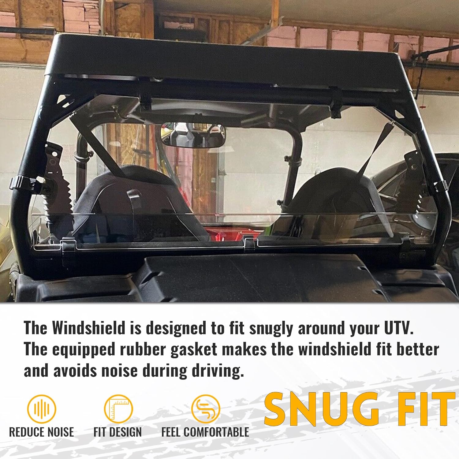 KUAFU Rear Windshield & Back Panel Compatible with 2008-2022 Polaris RZR 570/800 RZR S 570/800 Windscreen Black Hard Window Panel