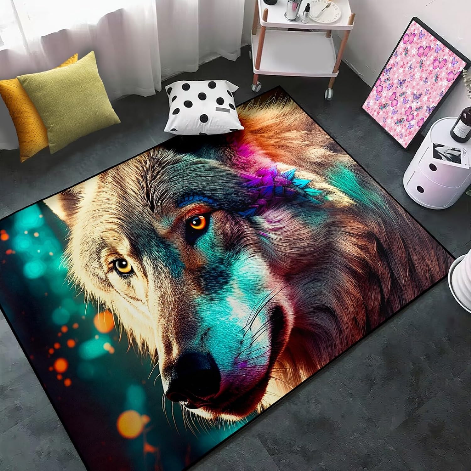 Wolf Rugs for Bedroom - Kids Wolf Rug for Living Room Animal Carpet for Teens Decor Rug for Dining Room Cute Floor Mat, 2x3 Feet